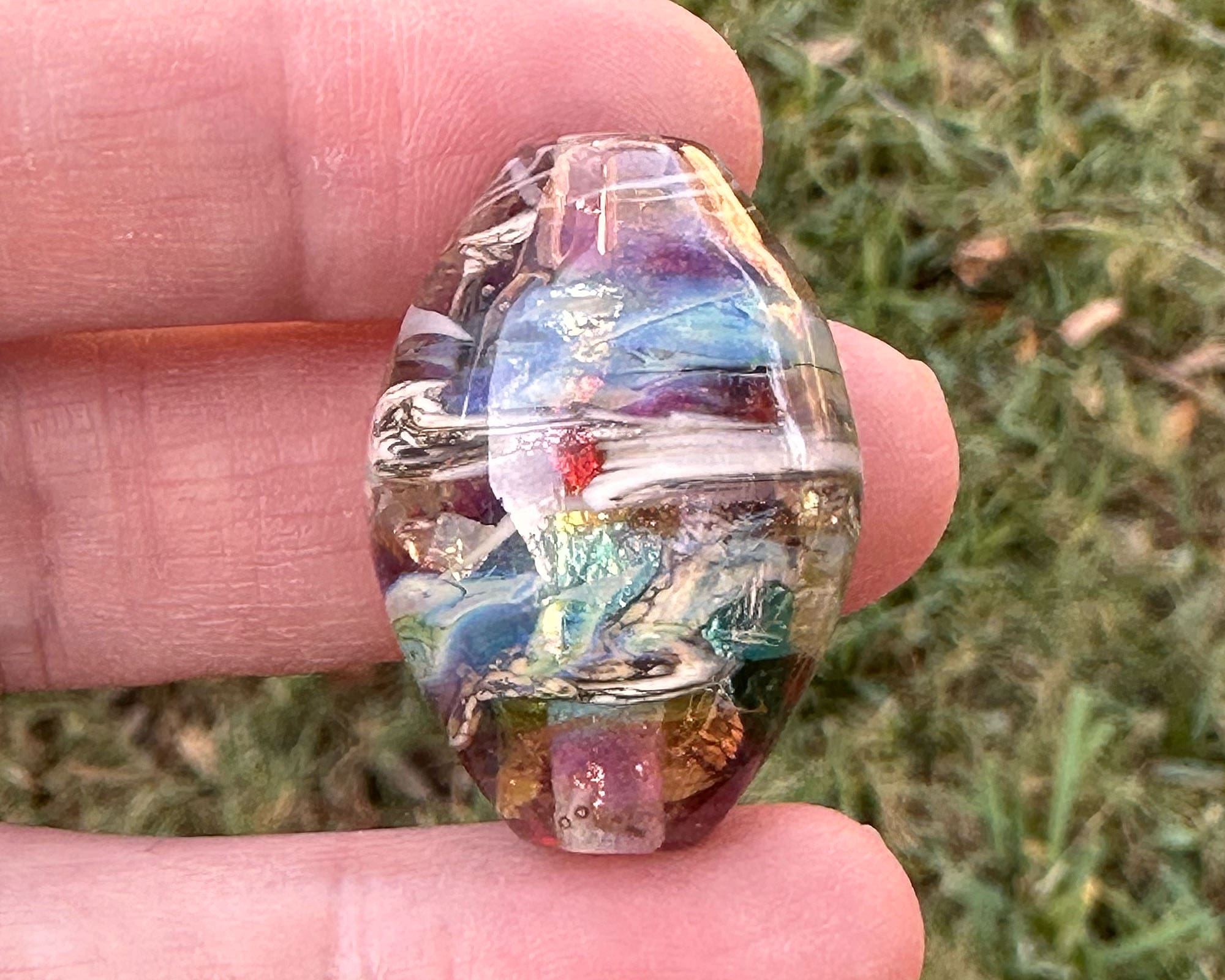 Handmade Rainbow Shimmer Lampwork Glass Focal Bead - SRA Certified Artisan Jewelry Component for Necklaces, Bracelets & DIY Crafting