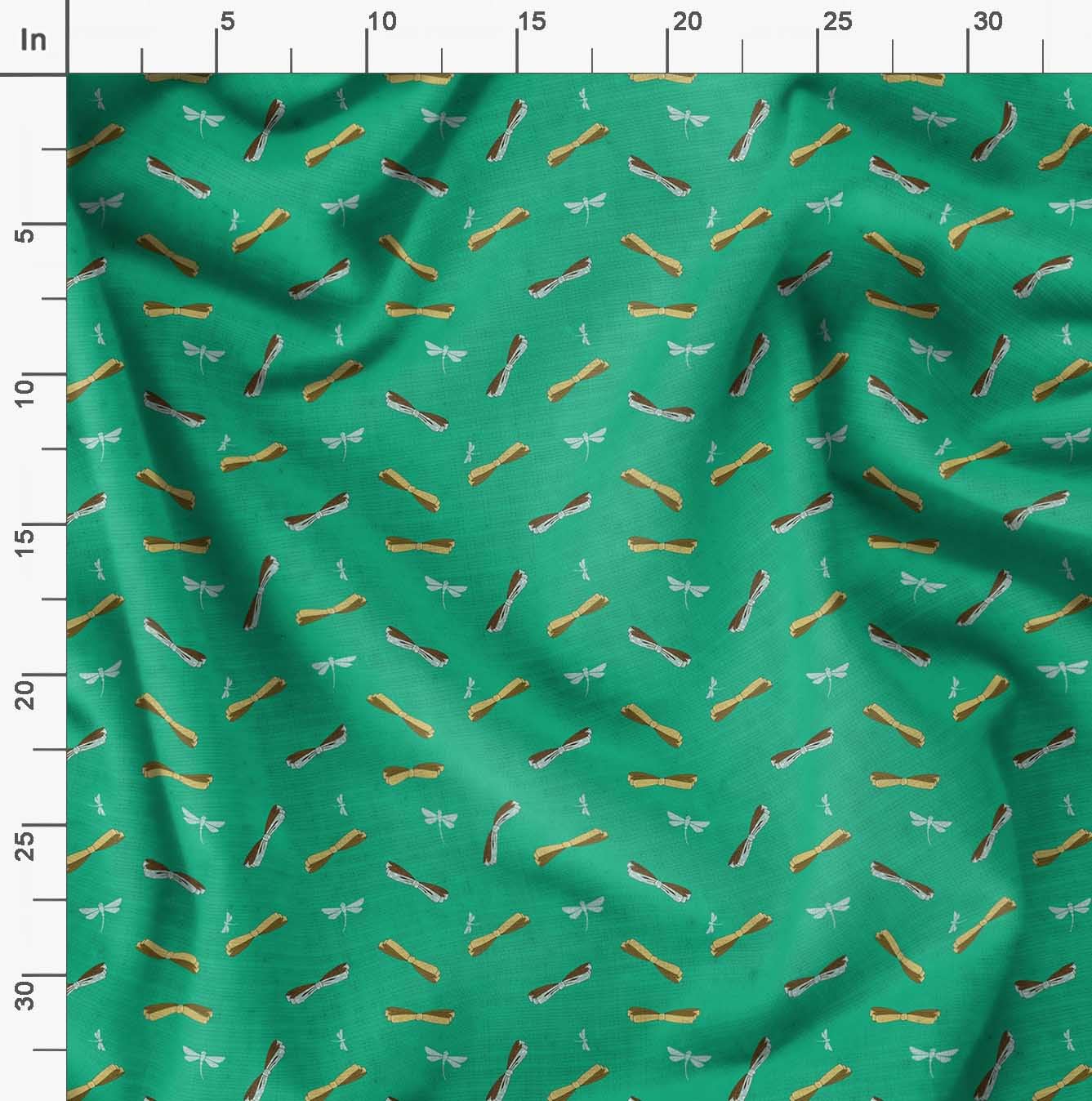 Soimoi Moss Green Georgette Fabric by The Yard - 42 Inch Wide - Bow & Dragonfly Printed Textile for Fashionable Creations - Whimsical Chic Dressmaking & DIY Crafting Material - Perfect for Dresses, Scarves, Home Decor & Sewing Projects