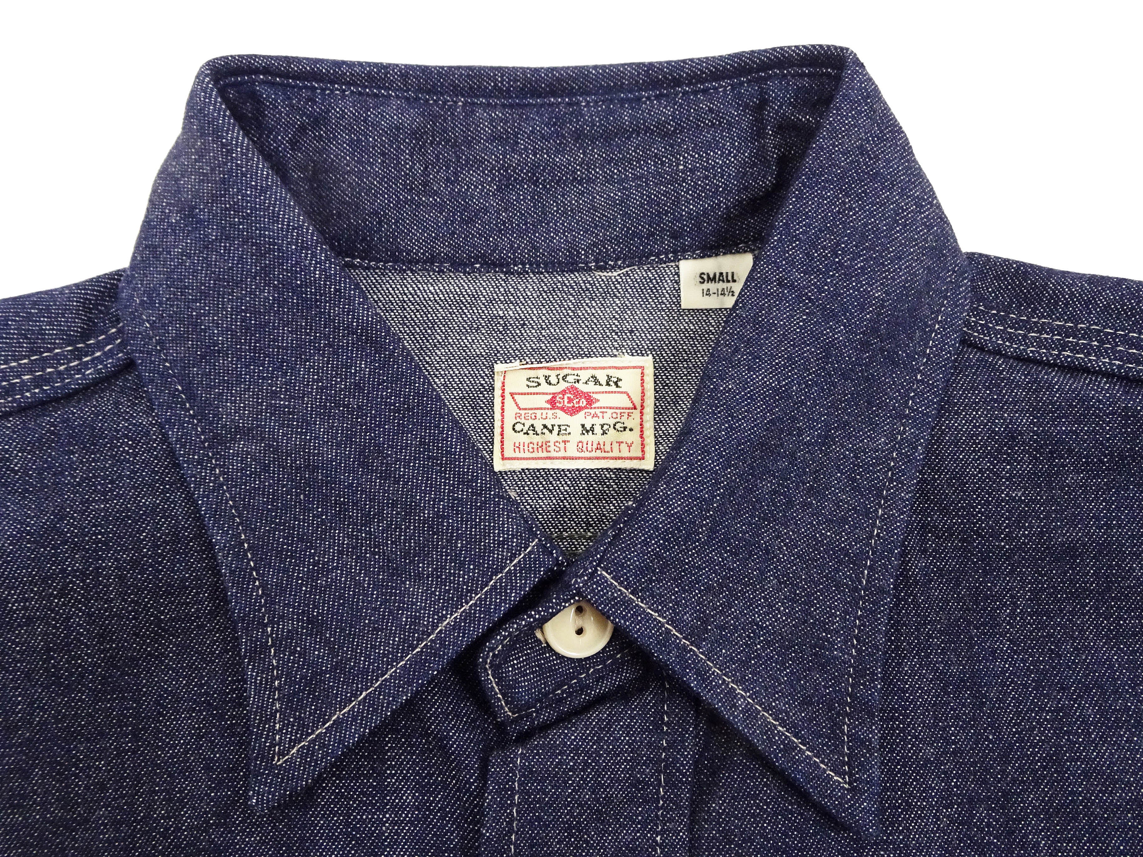 Men's Long Sleeve Sugar Cane Denim Shirt - Button Up Plain Jean Work Shirt SC27852 in 421 Indigo One Wash - Casual Wear & Outdoor Work Shirt for Men