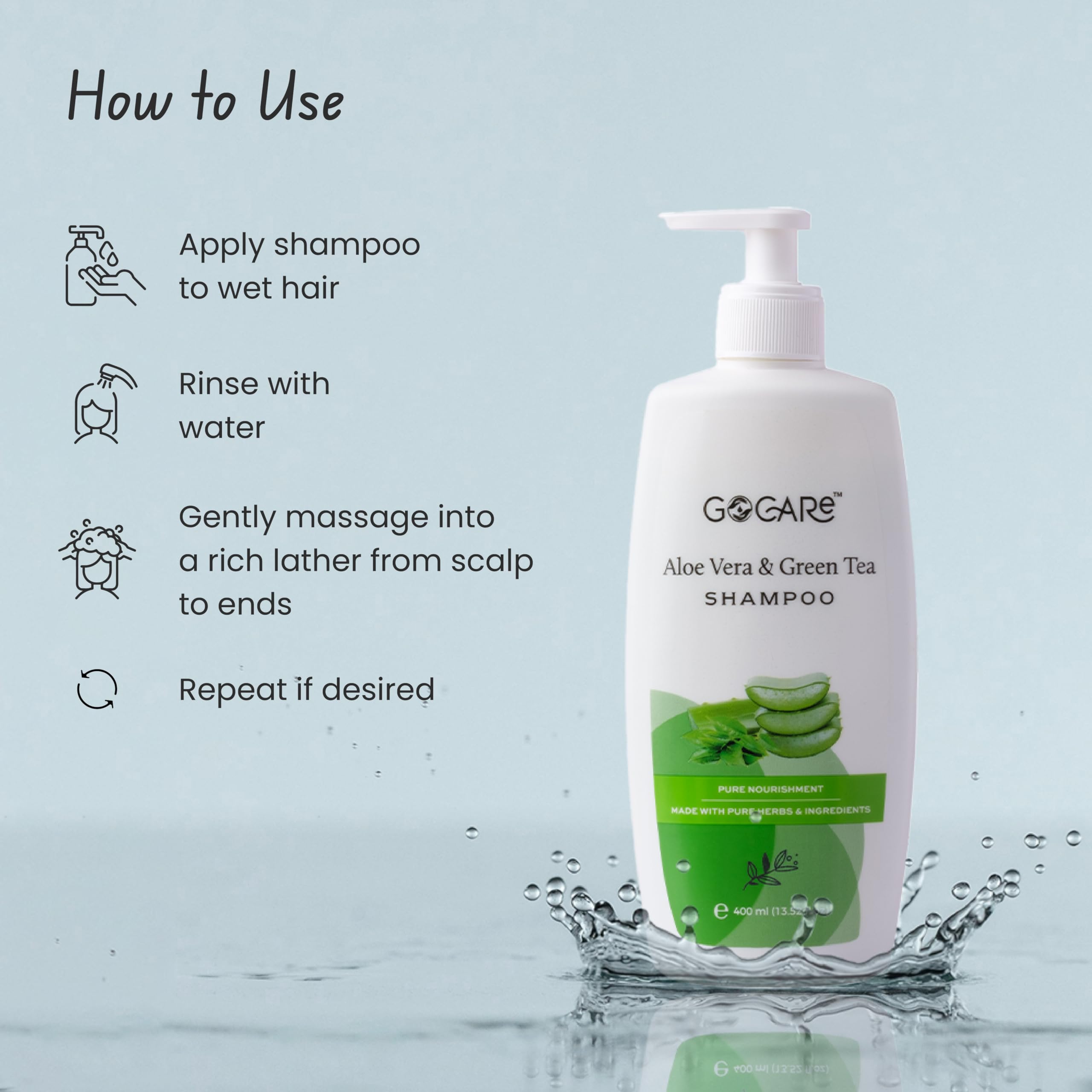 **GOCARE Aloe Vera & Green Tea Shampoo for Hydration & Scalp Soothing – Sulfate & Paraben Free, No Harsh Chemicals – 400ml for Dry, Weak, Dull Hair – Perfect for Daily Use & Sensitive Scalp Care**