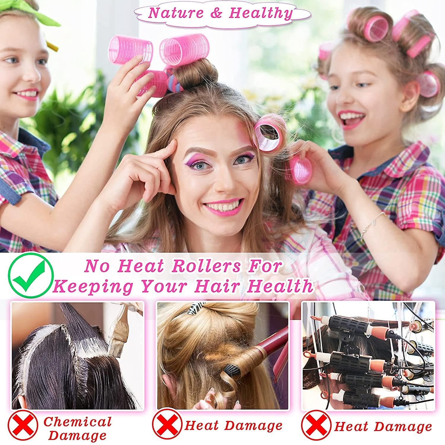Heatless Hair Rollers Set for Women - Self Grip Holding Curlers | 6-Pack No Heat Hair Curling Rollers for Overnight Styling | Perfect for Beach Waves, Wedding & Party Hairstyles