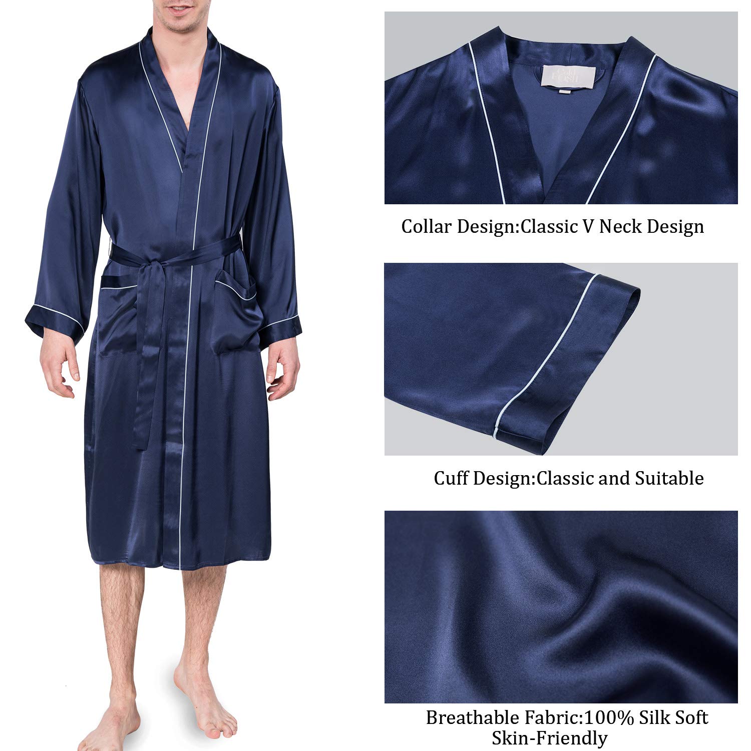 Luxury Mulberry Silk Robe for Men - Lightweight Long Sleeve Bathrobe & Sleepwear - Perfect for Spa, Lounge & Home Relaxation