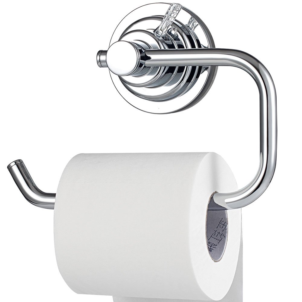 BOPai Modern Vacuum Suction Cup Toilet Paper Holder - Removable Wall Mount Bathroom & Kitchen Tissue Roll Dispenser - Chrome Finish for Home, RV, Office Use