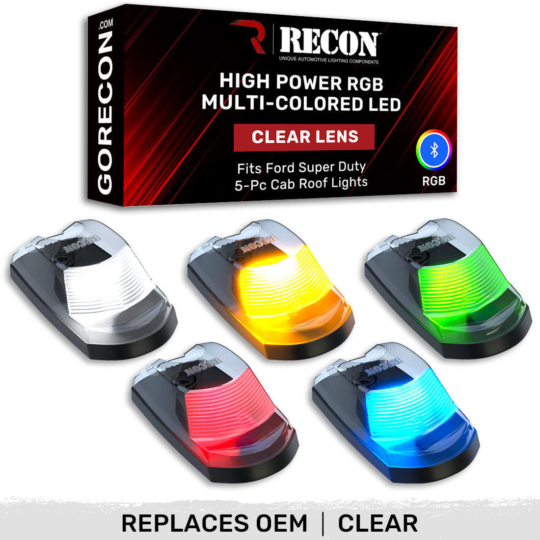 Ford 17-22 Super Duty 5-Piece Ultra Bright RGB LED Cab Roof Lights with Bluetooth App Control | Multi-Color Customization | Direct Factory Replacement | Perfect for Off-Roading, Truck Shows & Night Driving