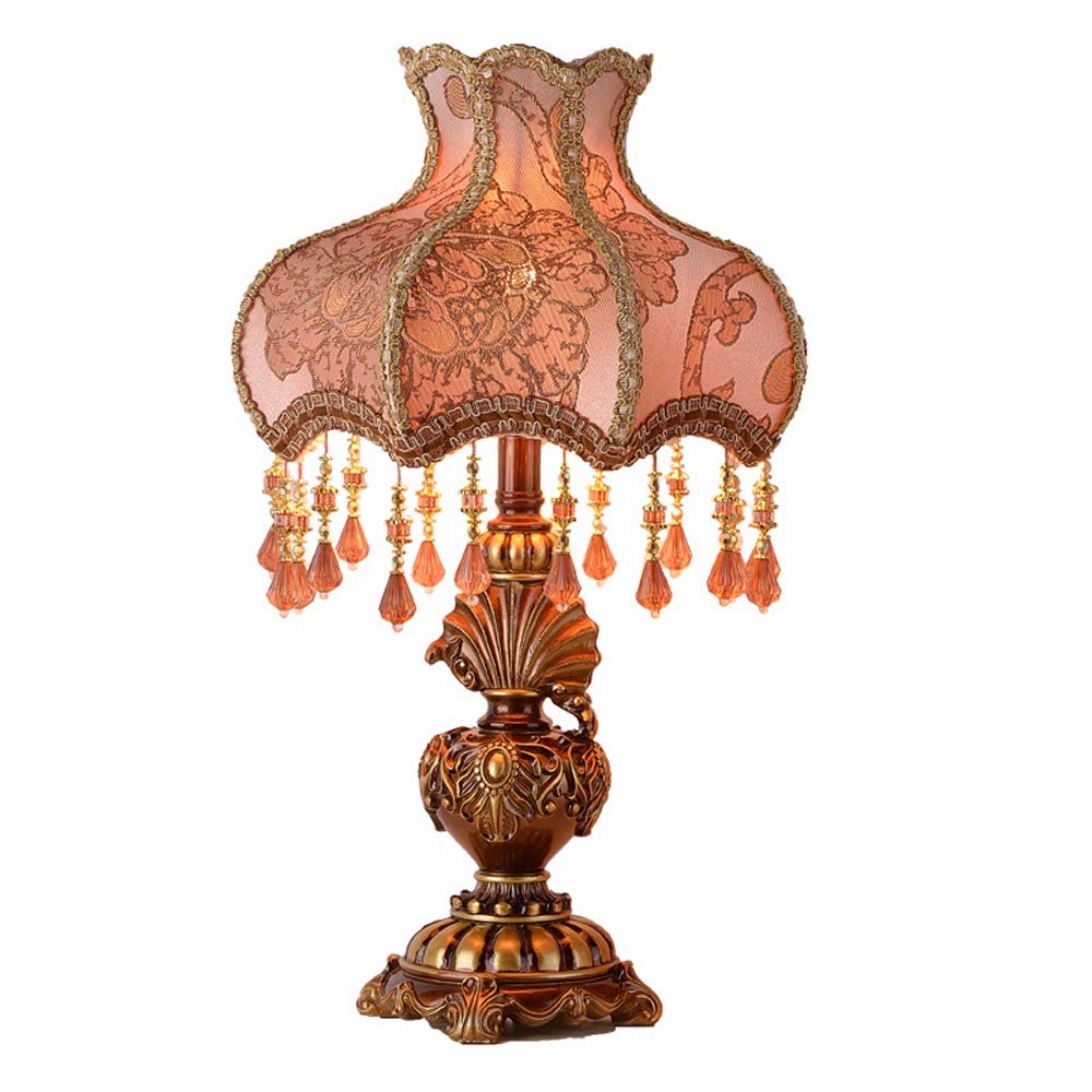 Vintage Art Deco Cottage Table Lamp - Mid-Century Resin Desk Light with European Brown Fabric Shade (13W x 22H Inches) E26 Base | Perfect for Living Room, Bedroom, Office, Coffee Bar & Nightstand | Antique Craft Gift Idea