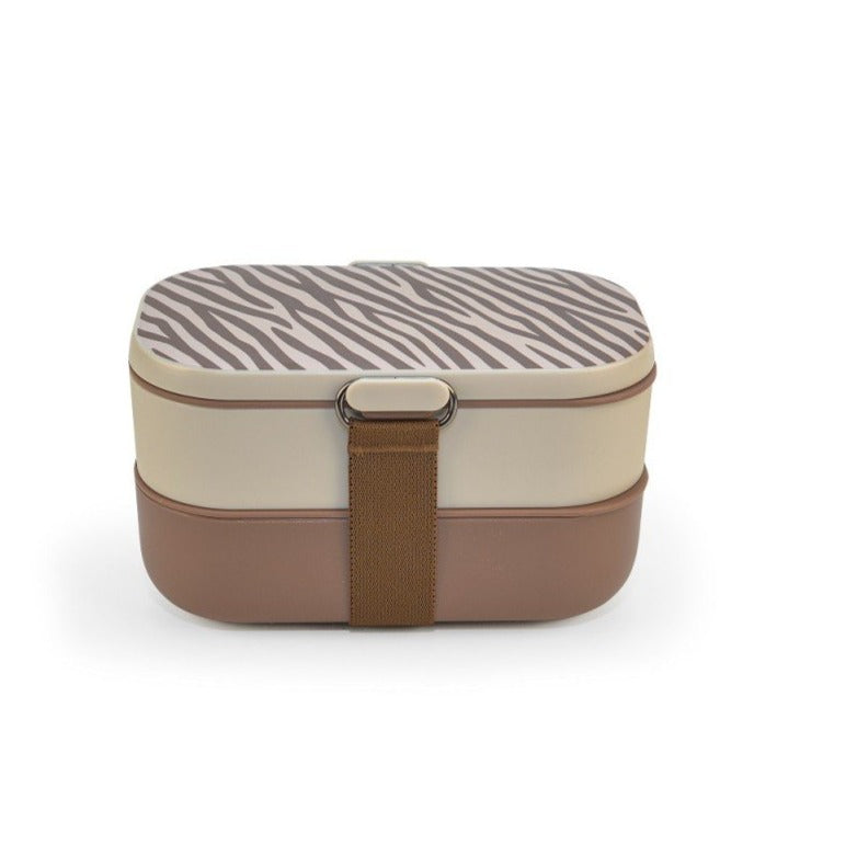 1.35L Insulated Lunch Box with Cutlery Set - Zebra Brown Pattern | Leakproof Bento Box for School, Office & Picnic