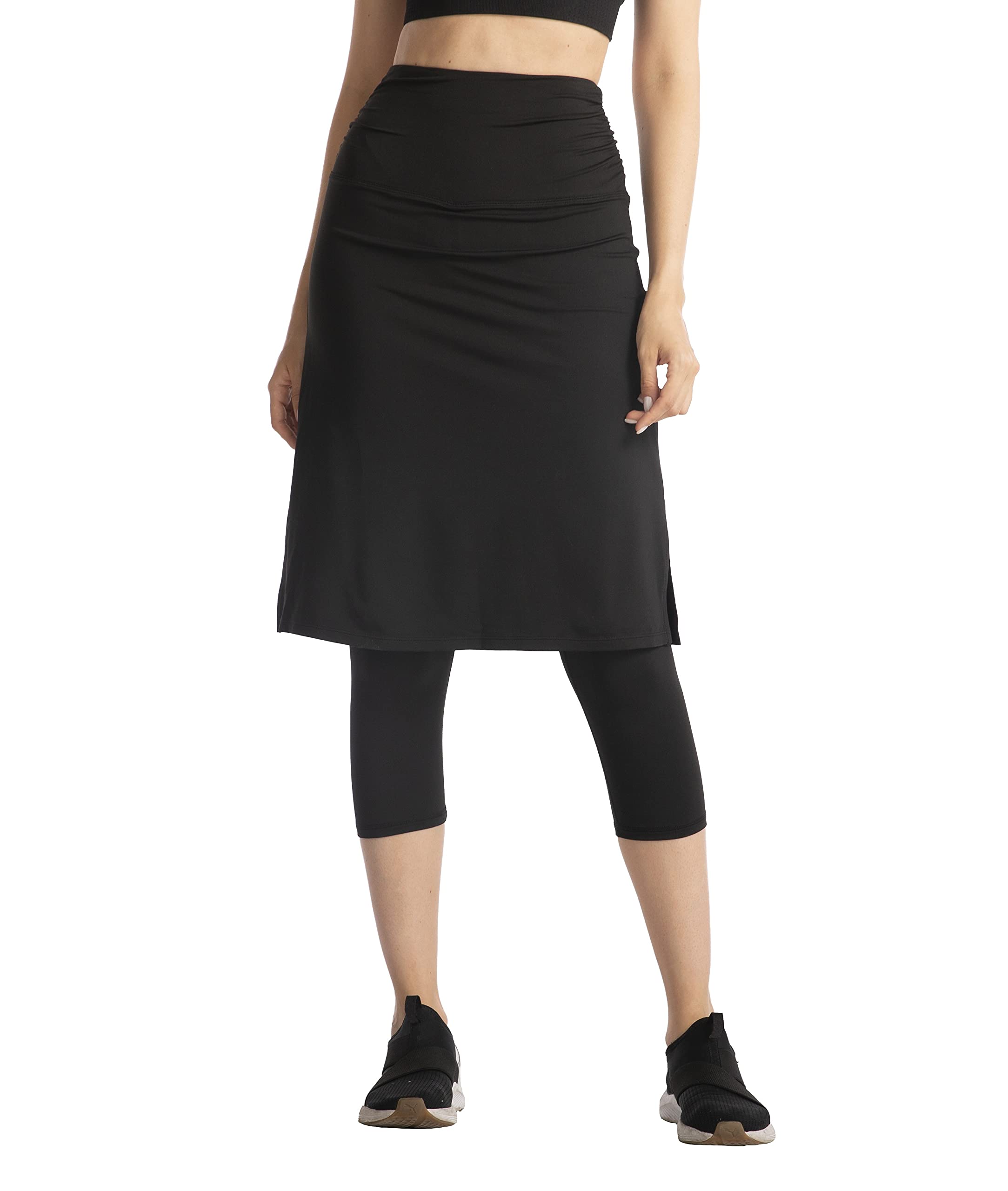 Cityoung Women's Skirted Leggings - Dressy Attached Skirt with Built-in Capri Leggings, Workout & Swim Cover Up with Pockets - Perfect for Yoga, Beach, Church & Casual Wear