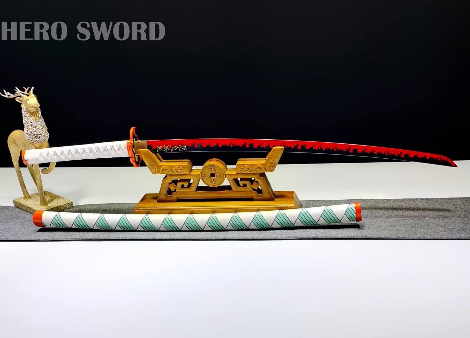 Handmade 1095 High Carbon Steel Demon Slayer Katana Sword - HERO SWORD Agatsuma Zenitsu Cosplay Knife, Sharp Japanese Anime Sword Real Weapon for Collectors, Martial Arts Training & Anime Conventions