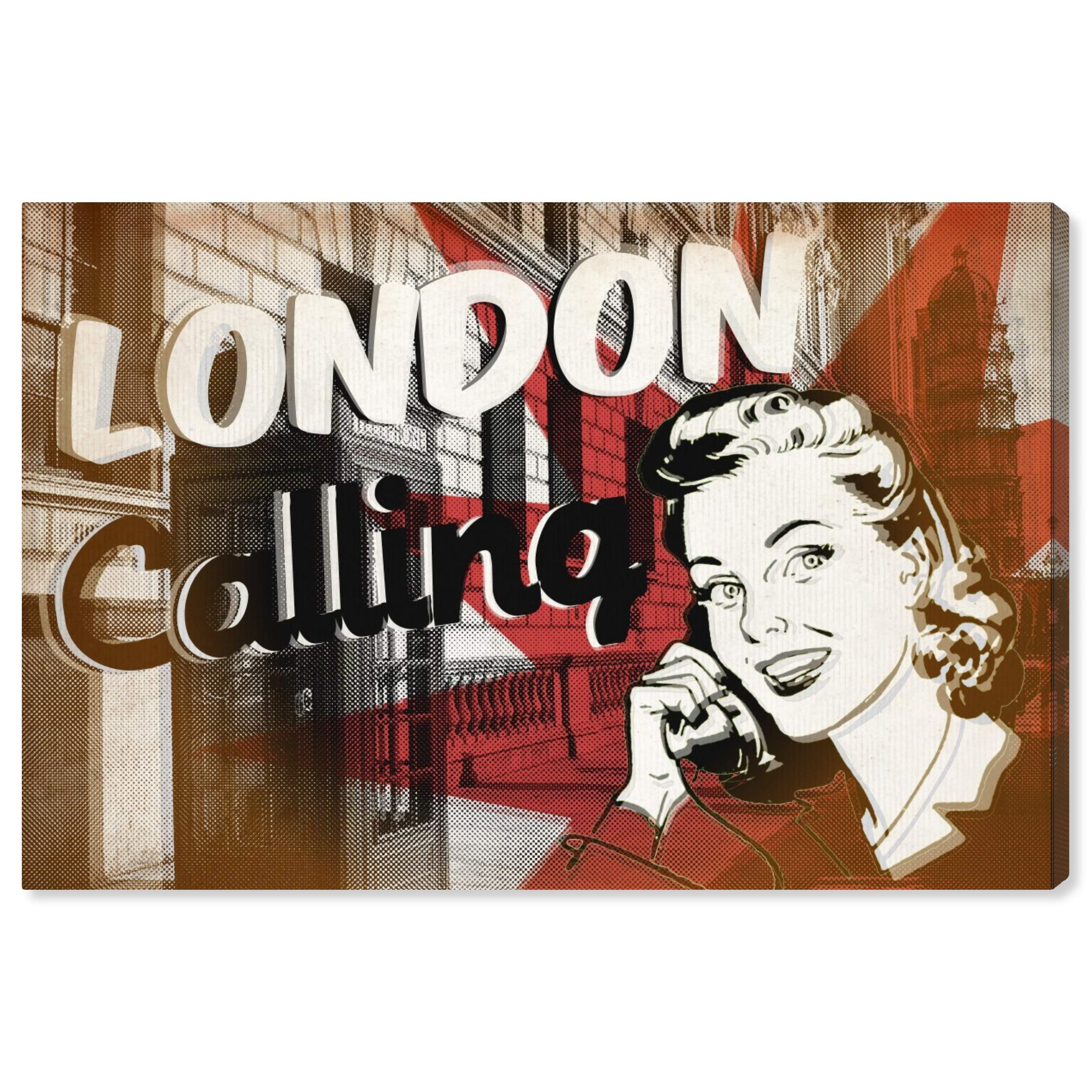 Oliver Gal Artist Co. 'London Calling' Advertising Wall Art Canvas Print - 15x10 Inch Red & White Vintage Poster - Perfect for Living Room, Bedroom & Office Decor