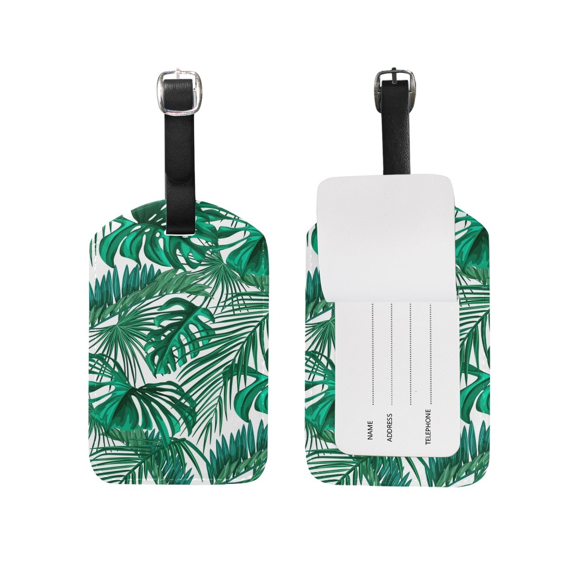 ALAZA Palm Leaves Luggage Tag - Durable Leather Suitcase Bag Tag for Travel Accessories (1 Piece) - Perfect for Vacation, Business Trips & Airport Identification