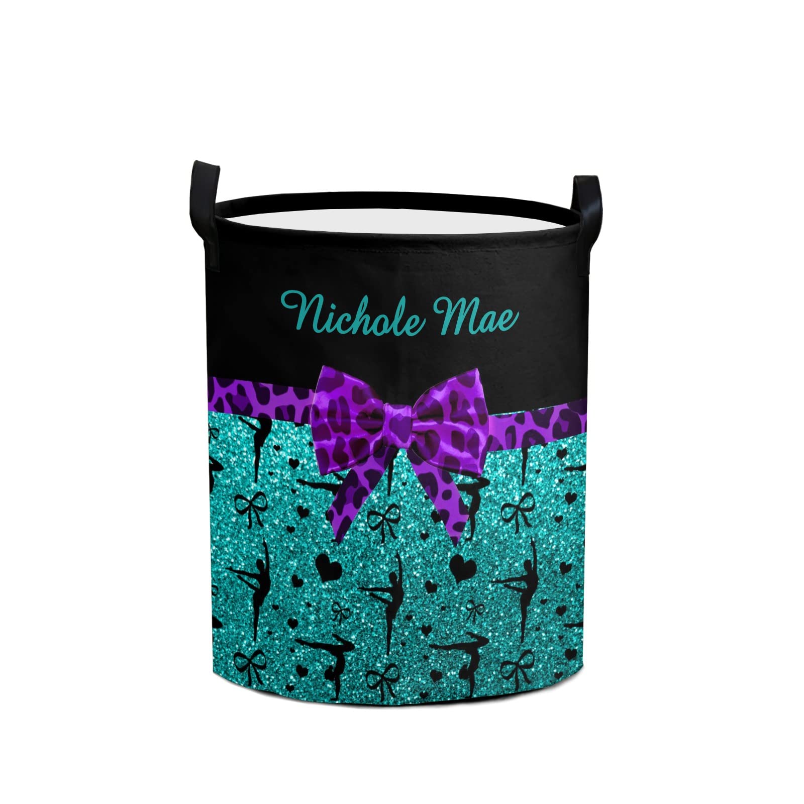 **Personalized Laundry Basket with Glitter Purple Bow - Custom Name Collapsible Storage Bin for Gym, Baby Shower Gift & Toy Organization | Perfect for Kids' Room, Nursery & Sports Gear Storage**