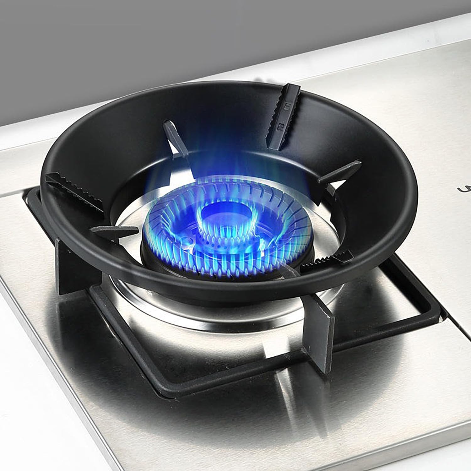 360° Windproof Gas Burner Stand for Stove - Round Kitchen Gas Saver Burner Stand with Free 2 Scrunchies (Black, 2-Pack) | Perfect for Outdoor Camping & Indoor Cooking