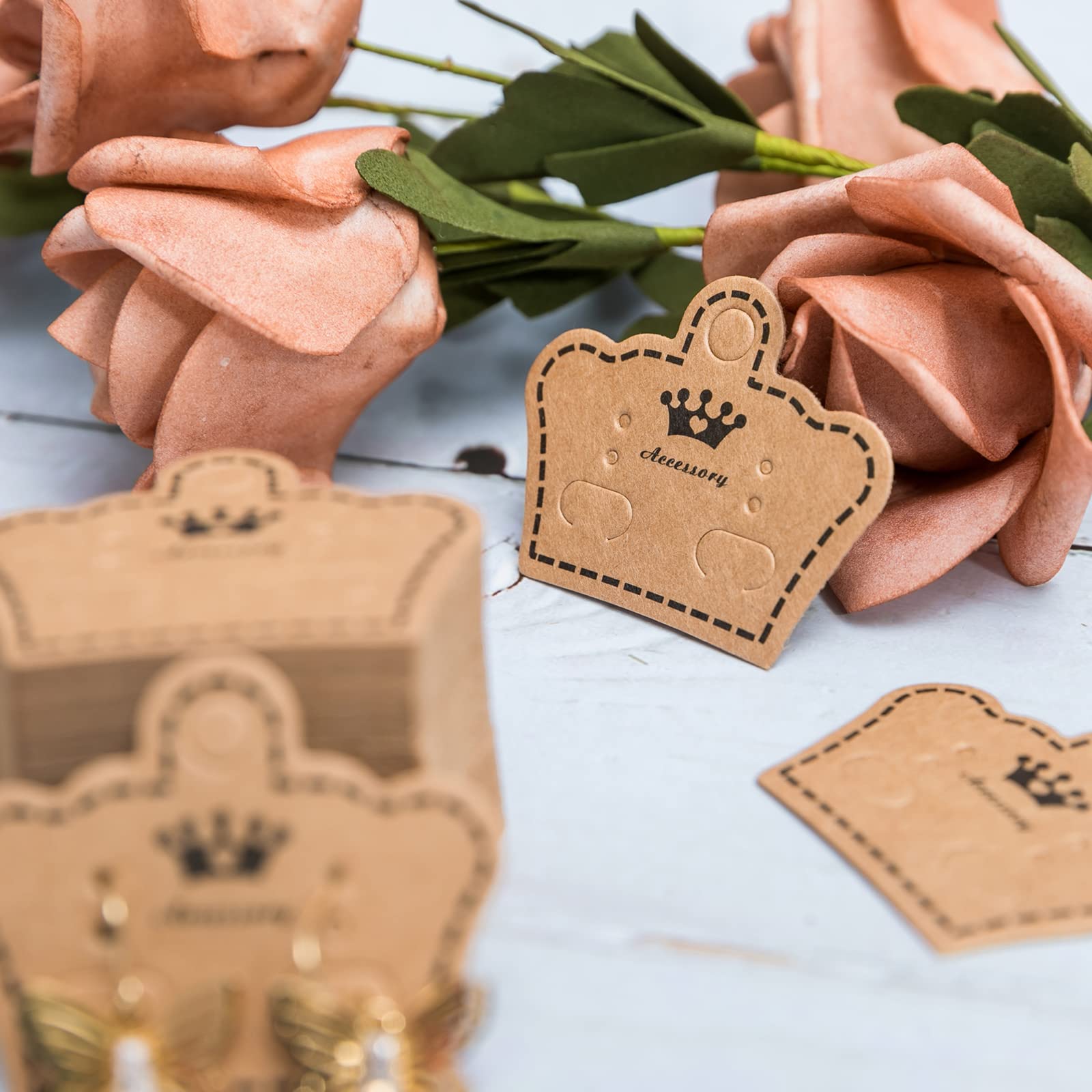 200 Pack Crown Shape Earring Display Cards - Jewelry Packaging Holders for Earrings, Necklaces & Small Accessories - Perfect for Retail Stores, Boutiques & Craft Shows