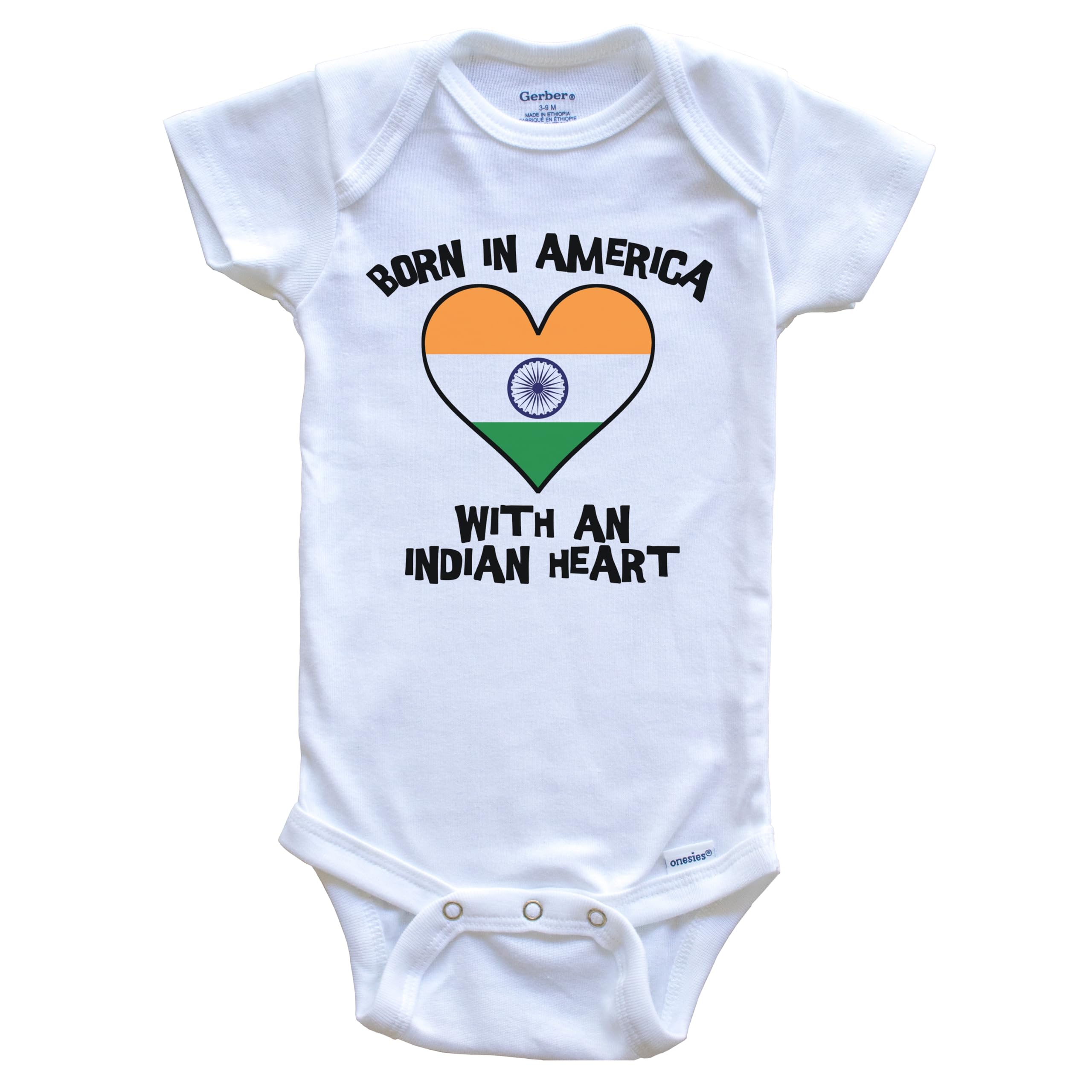 Born in America with an Indian Heart One Piece Baby Bodysuit - India Flag Design for Newborns & Infants | Perfect for Cultural Celebrations, Family Gatherings & Photo Shoots