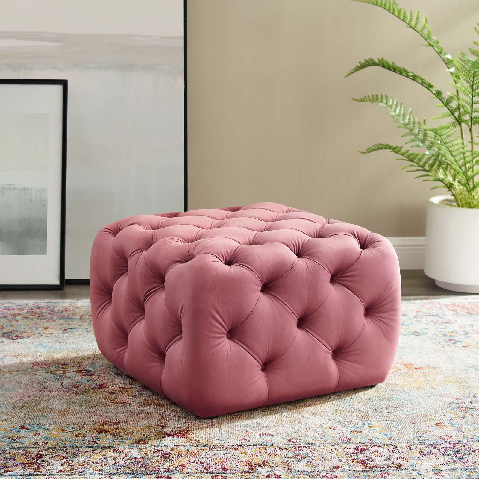 Luxury Amour Tufted Square Velvet Storage Ottoman with Button Tufting - Perfect for Living Room, Bedroom & Home Decor