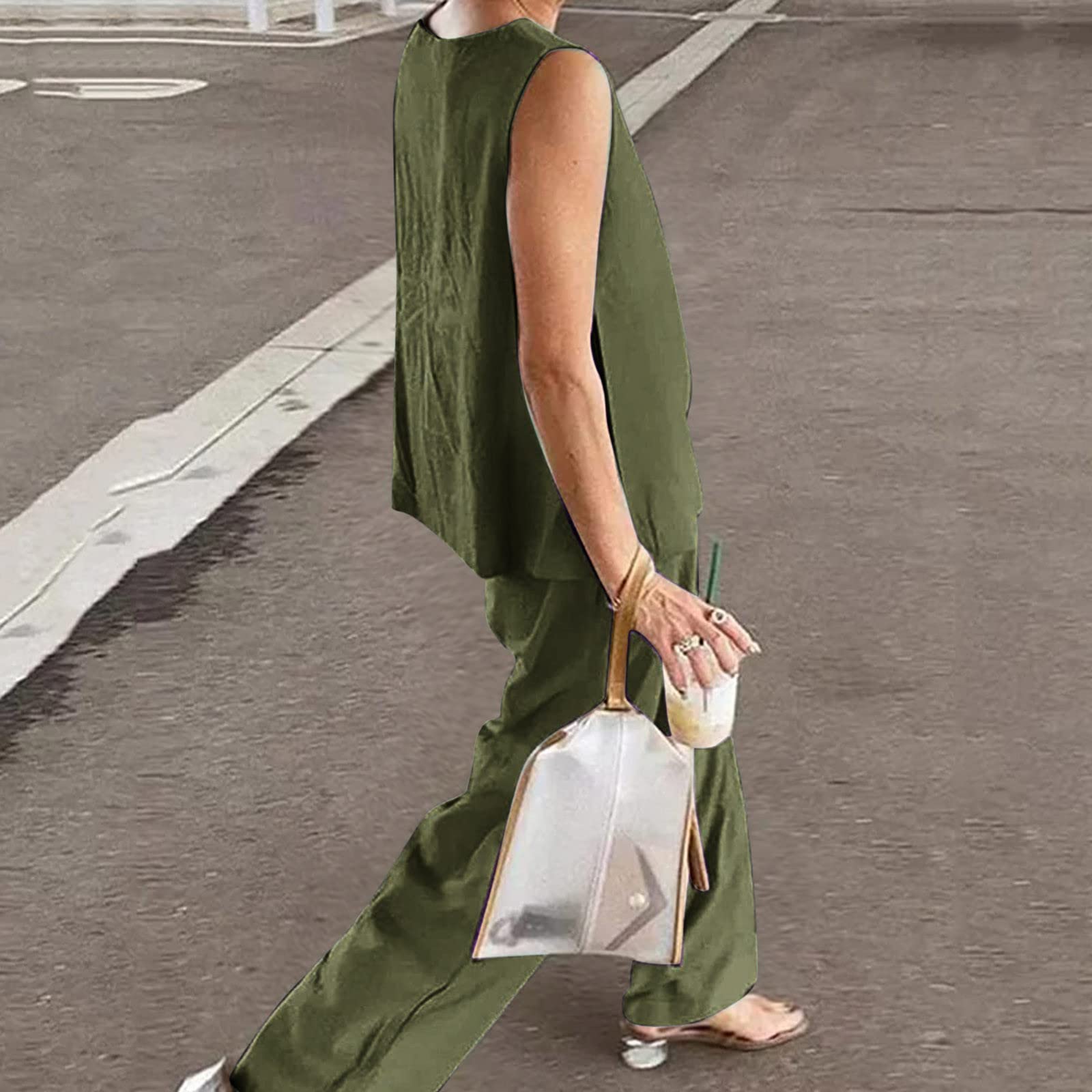 Women's Linen Two-Piece Set - Sleeveless Summer Top & Pants Outfit | Breathable Casual Beachwear for Vacation, Travel & Outdoor Activities