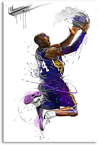 Kobe Bryant Dunking Poster - Modern Canvas Wall Art - Mamba Mentality Basketball Decor - Sports Room Decor for Boys - 24