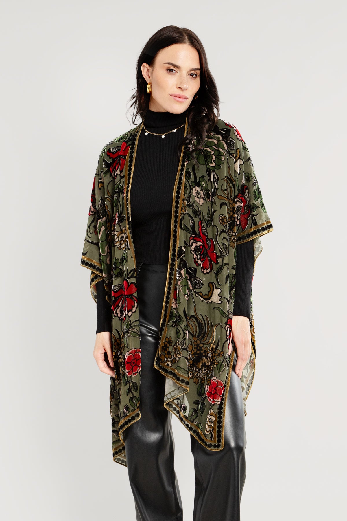 Floral Sheer Velvet Ruana Wrap Shawl - Lightweight Elegant Cover Up for Women - Perfect for Weddings, Parties & Evening Events