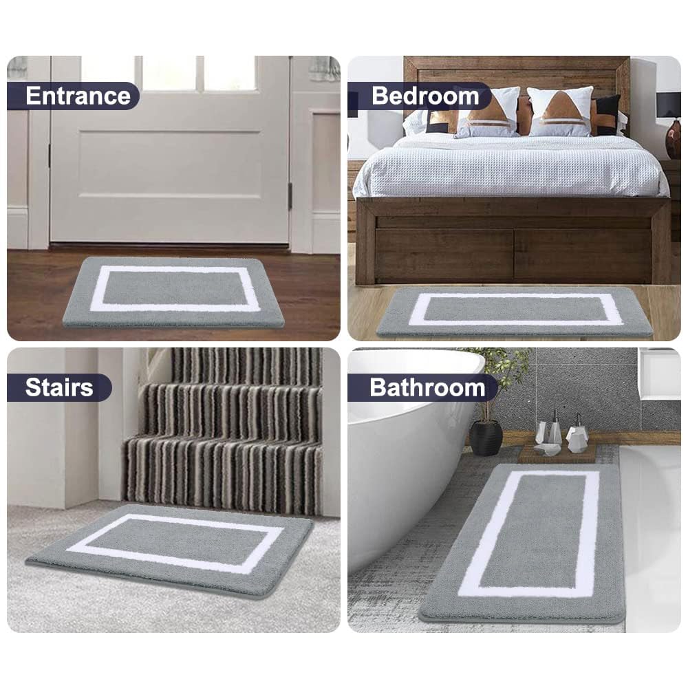 Luxury Super Soft Bathroom Rug Mat - Ultra Absorbent Microfiber Non-Slip Shaggy Bath Carpet - Machine Washable Plush Bath Mat for Bathroom Floor, Tub & Shower - 16x24 Inches Grey - Perfect for Spa-Like Bathroom Decor & Cozy Home Comfort