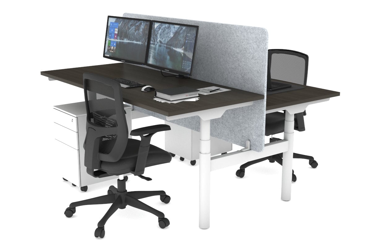 Flexi Premium Height Adjustable 2-Person H Bench Workstation - White Frame [1400L x 700W] for Office & Home Workspace | Ergonomic Standing Desk Solution