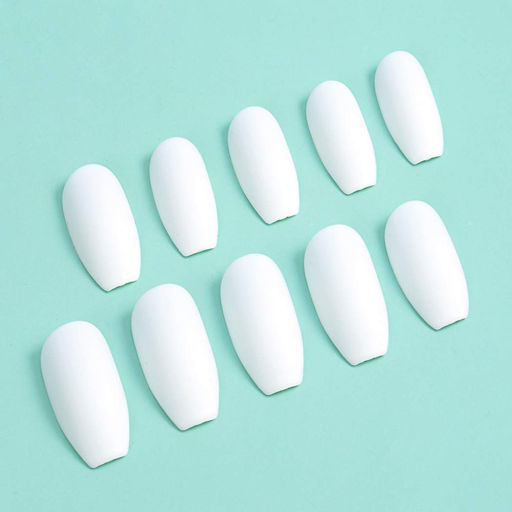 Brishow Matte Coffin False Nails - 24Pcs Ballerina Acrylic Stick on Nails, Full Cover Artificial Nail Tips for Women & Girls (White) | Perfect for Parties, Weddings & Everyday Glam