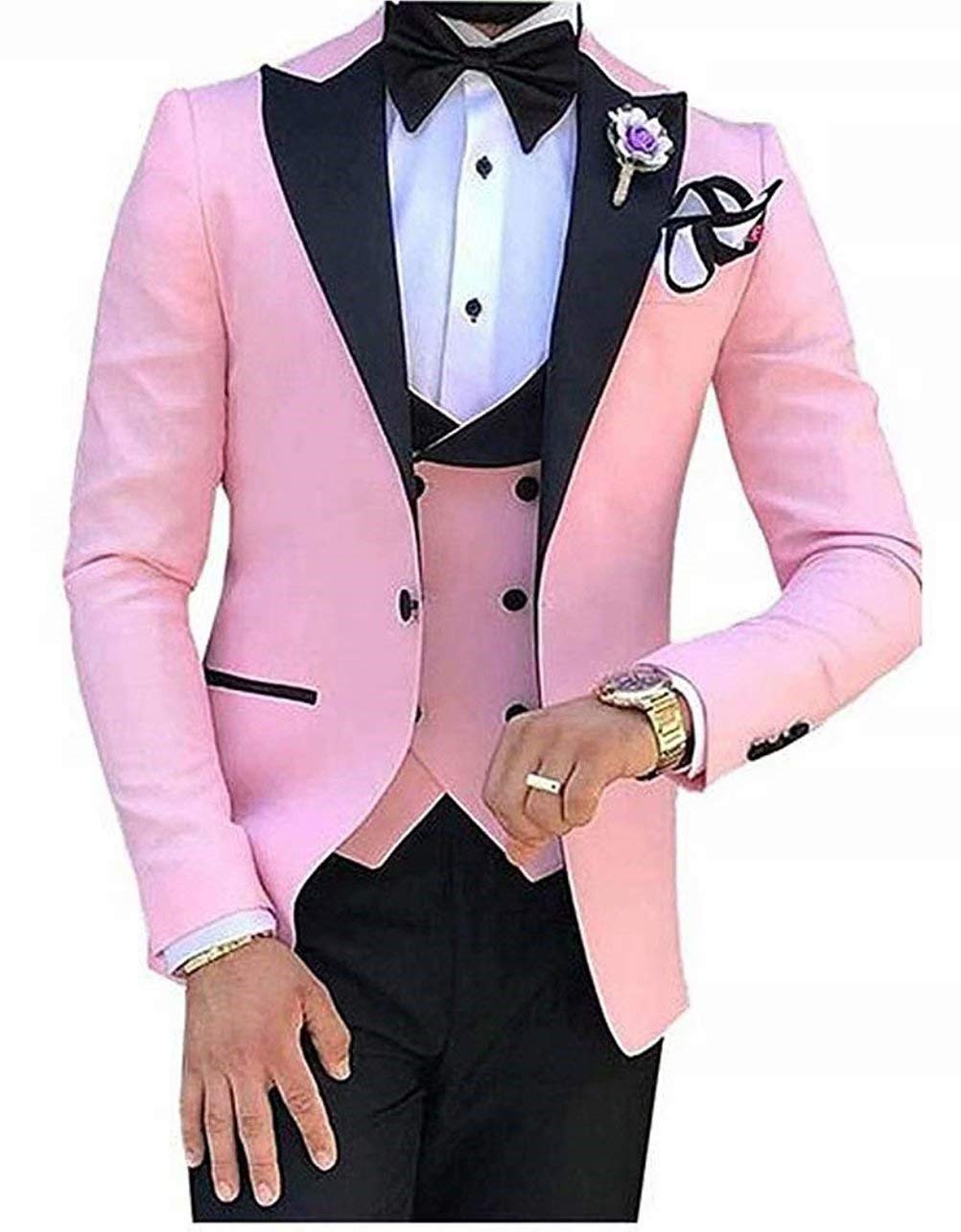 Men's 3-Piece Pink Notch Lapel Slim Fit Wedding Suit - Groom Tuxedo & Prom Outfit for Formal Events, Parties & Special Occasions