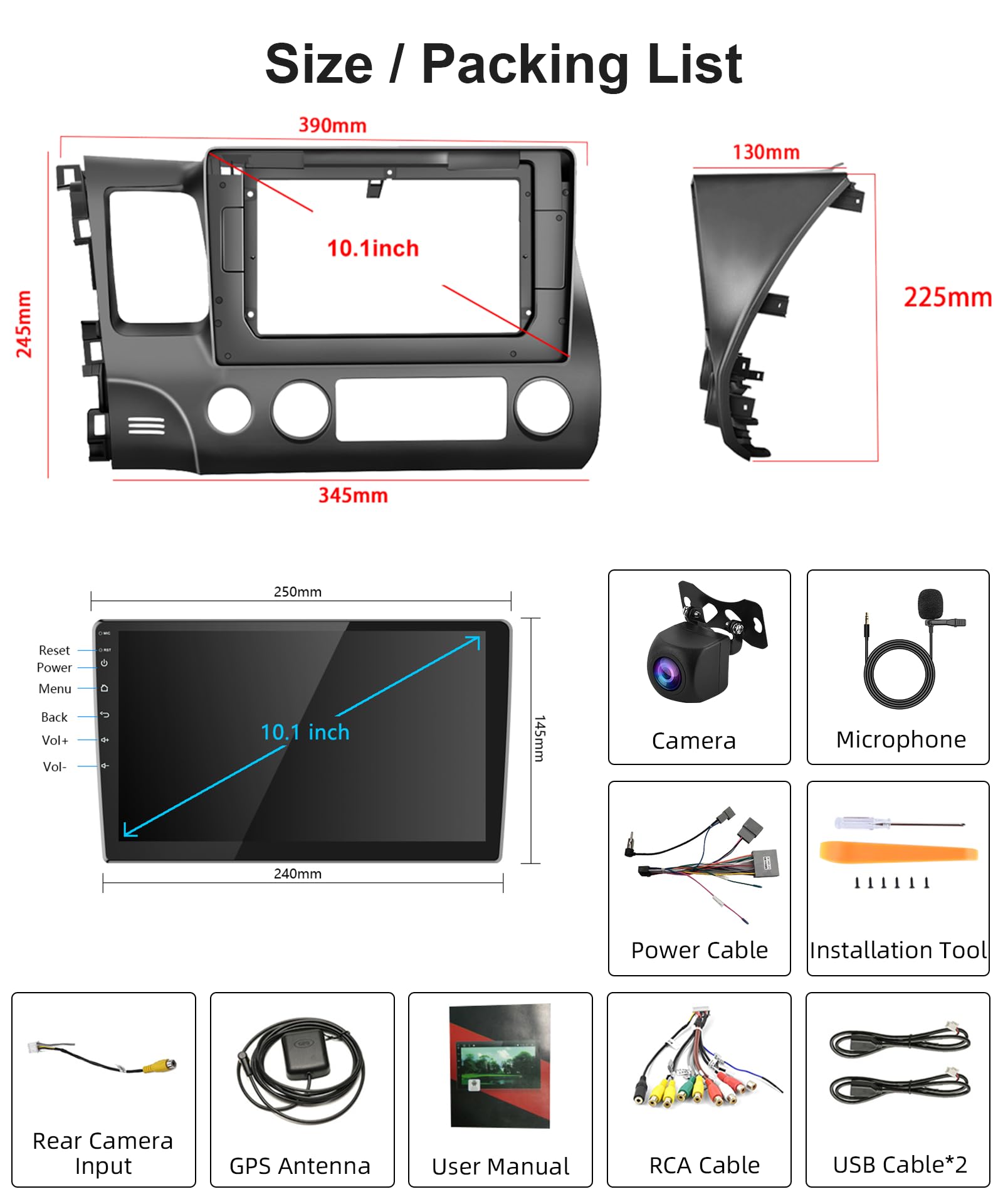 2G 32G Android Car Stereo Radio for Honda Civic 2006-2011 | Rimoody 10.1 Inch Touch Screen GPS Bluetooth FM WiFi | Steering Wheel Control & Backup Camera | Perfect for Commuting & Road Trips