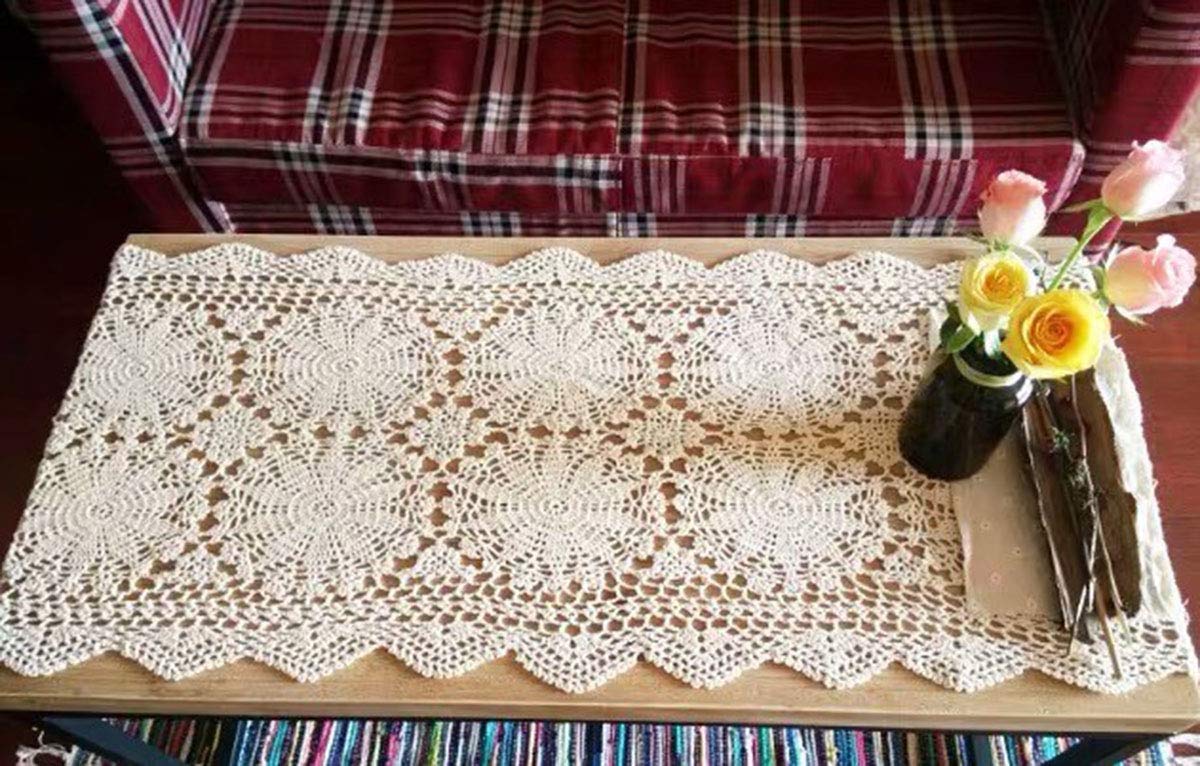 Handmade Beige Crochet Cotton Table Runner - 20x35 Inch Lace Doily for Dresser, Dining Table, or Coffee Table - Elegant Home Decor for Weddings, Parties & Everyday Use
