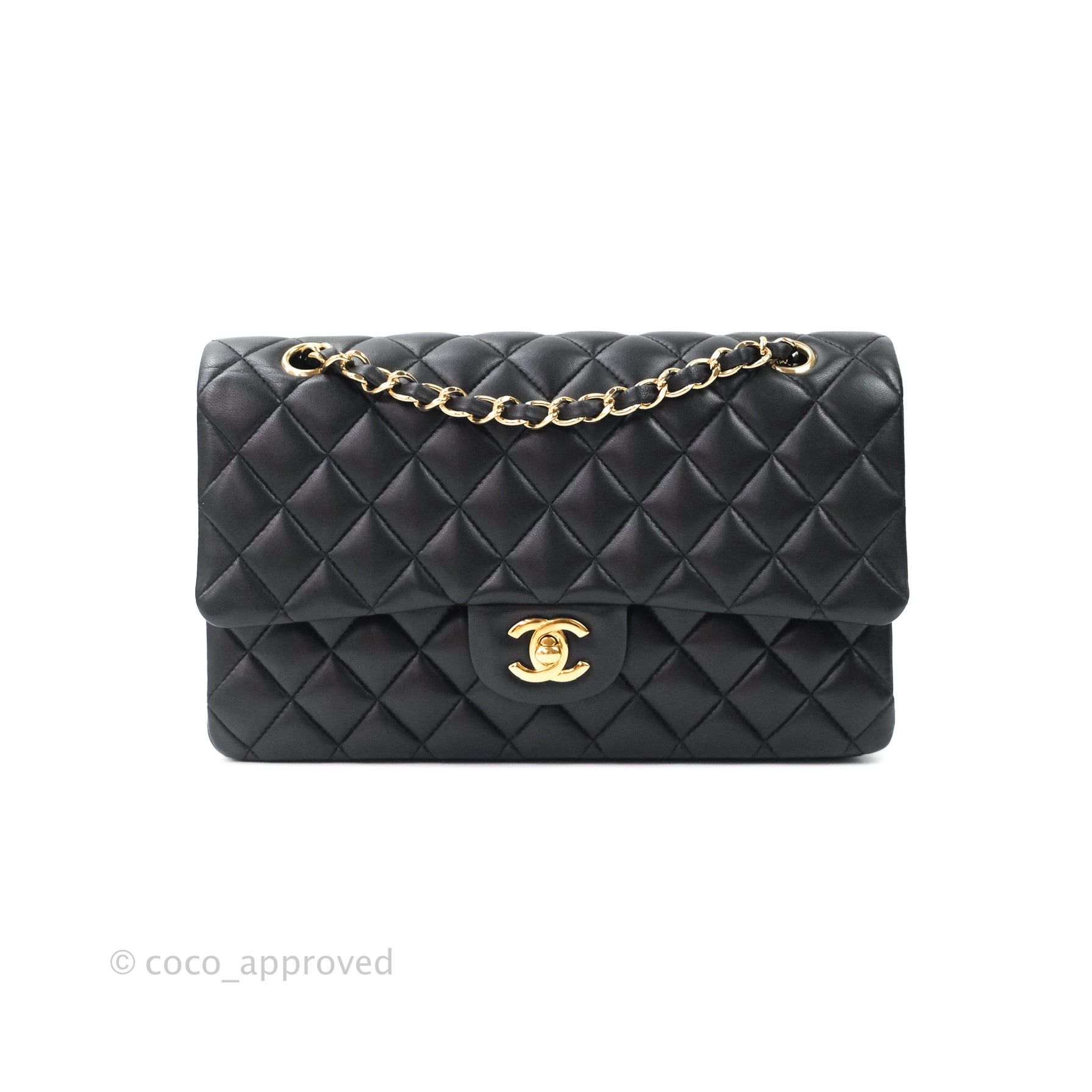 Chanel Classic Medium Double Flap Bag Black Lambskin Gold Hardware - Luxury Designer Handbag for Women, Perfect for Work, Evening Events & Special Occasions