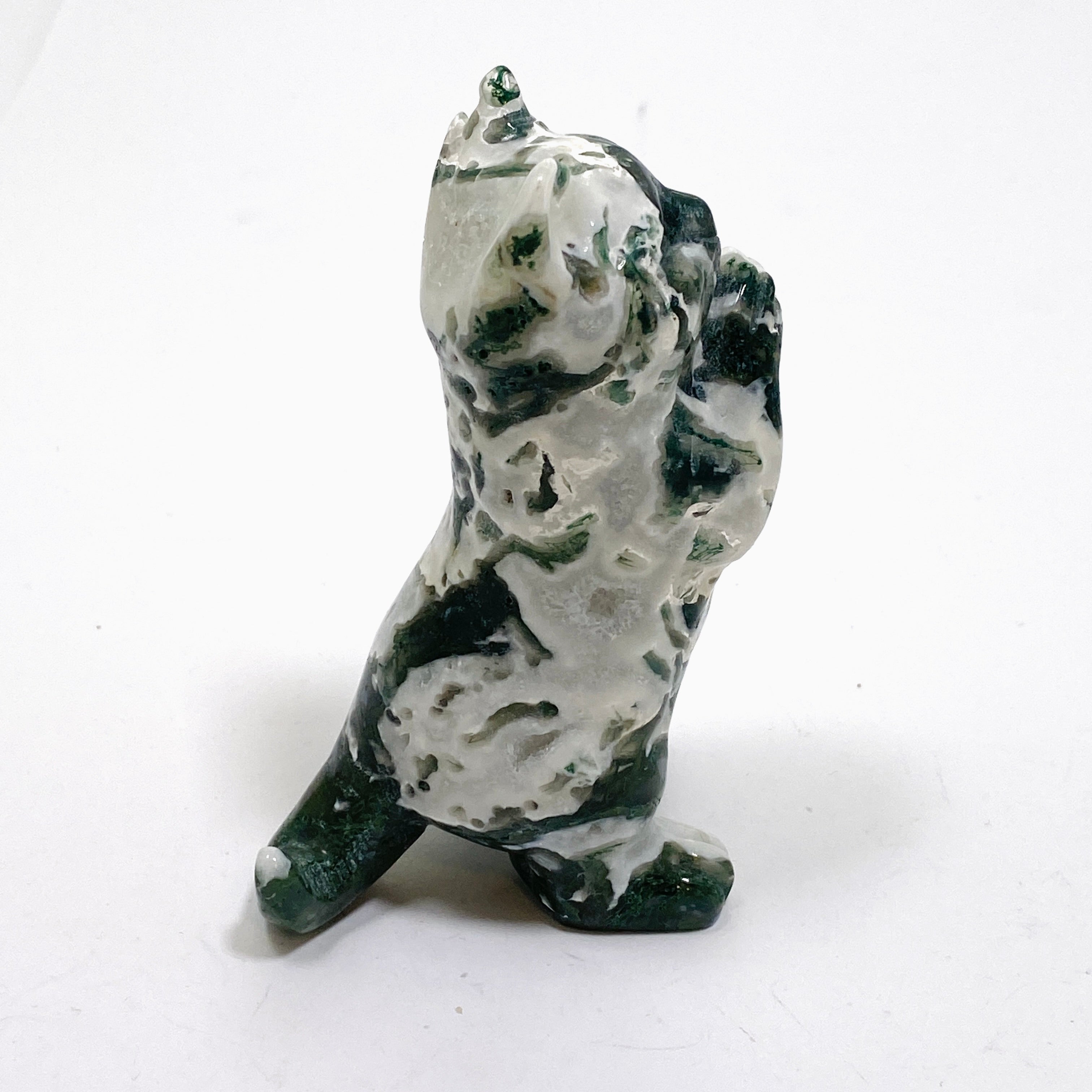 Natural Moss Agate Cat Carving Handmade Figurine - MAC 04 - Spiritual Healing Stone for Home Decor, Meditation & Gifts