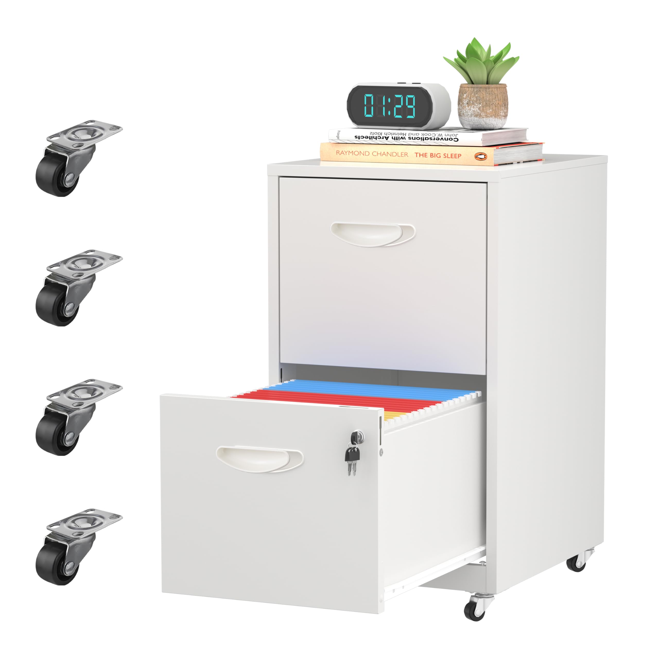 2-Drawer Rolling File Cabinet with Lock - Mobile Under Desk Storage for Home Office, Black File Organizer with Wheels Fits Letter/A4 Size - Perfect for Printer Stand, Document Organization & Small Space Storage (Assembly Required)