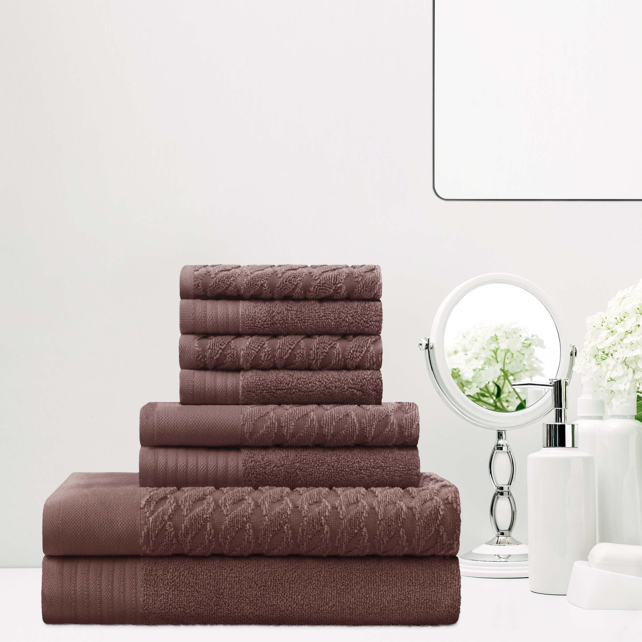Premium 8-Piece Turkish Cotton Jacquard Herringbone & Solid Bath Towel Set - Ultra Soft & Absorbent for Spa, Bathroom & Luxury Home Use