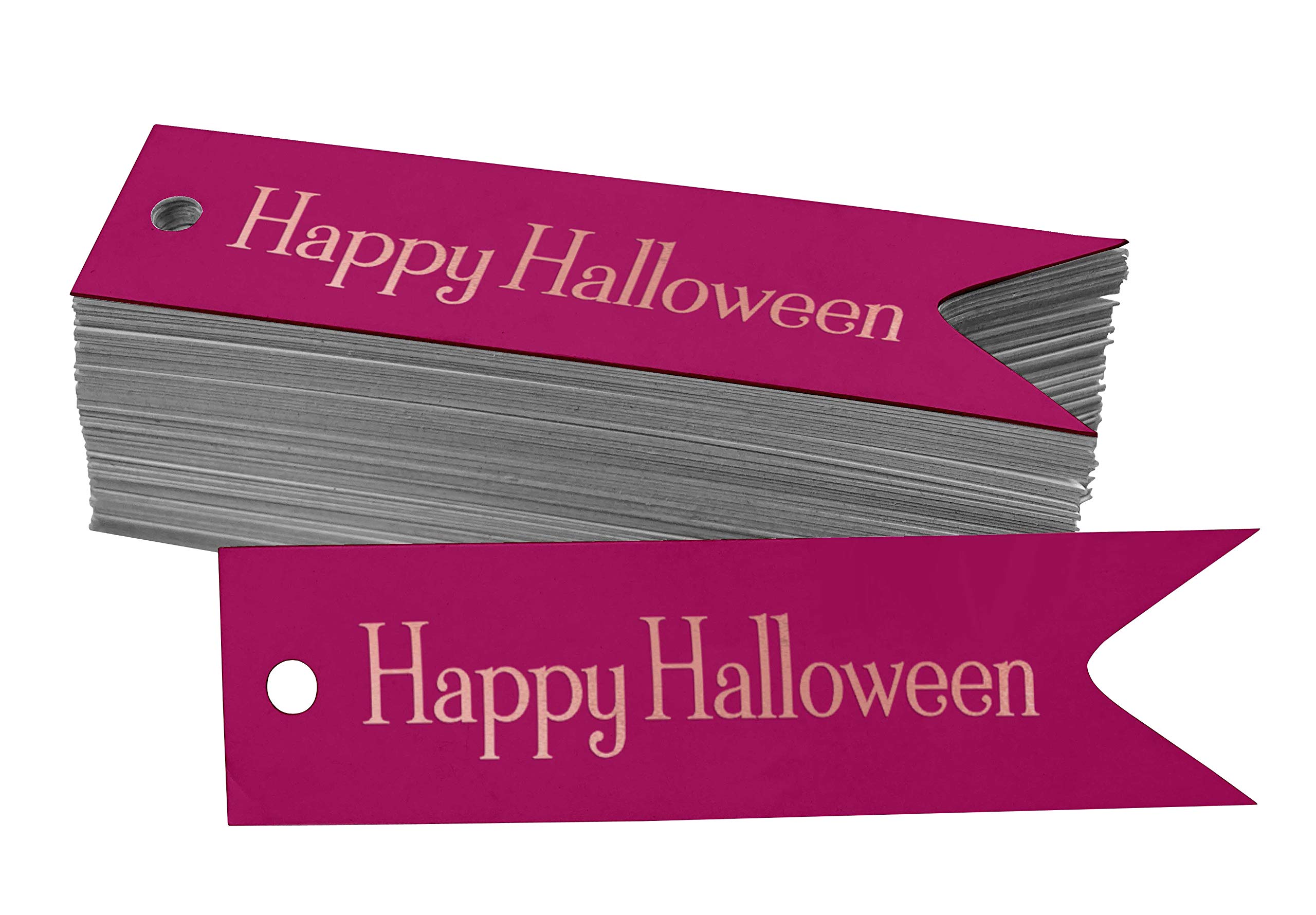 100 Pack Happy Halloween Favor Tags - Rose Gold Foil Paper Gift Tags for Party Decorations, Treat Bags & DIY Crafts - Perfect for Trick-or-Treat, Classroom Treats & Halloween Party Favors