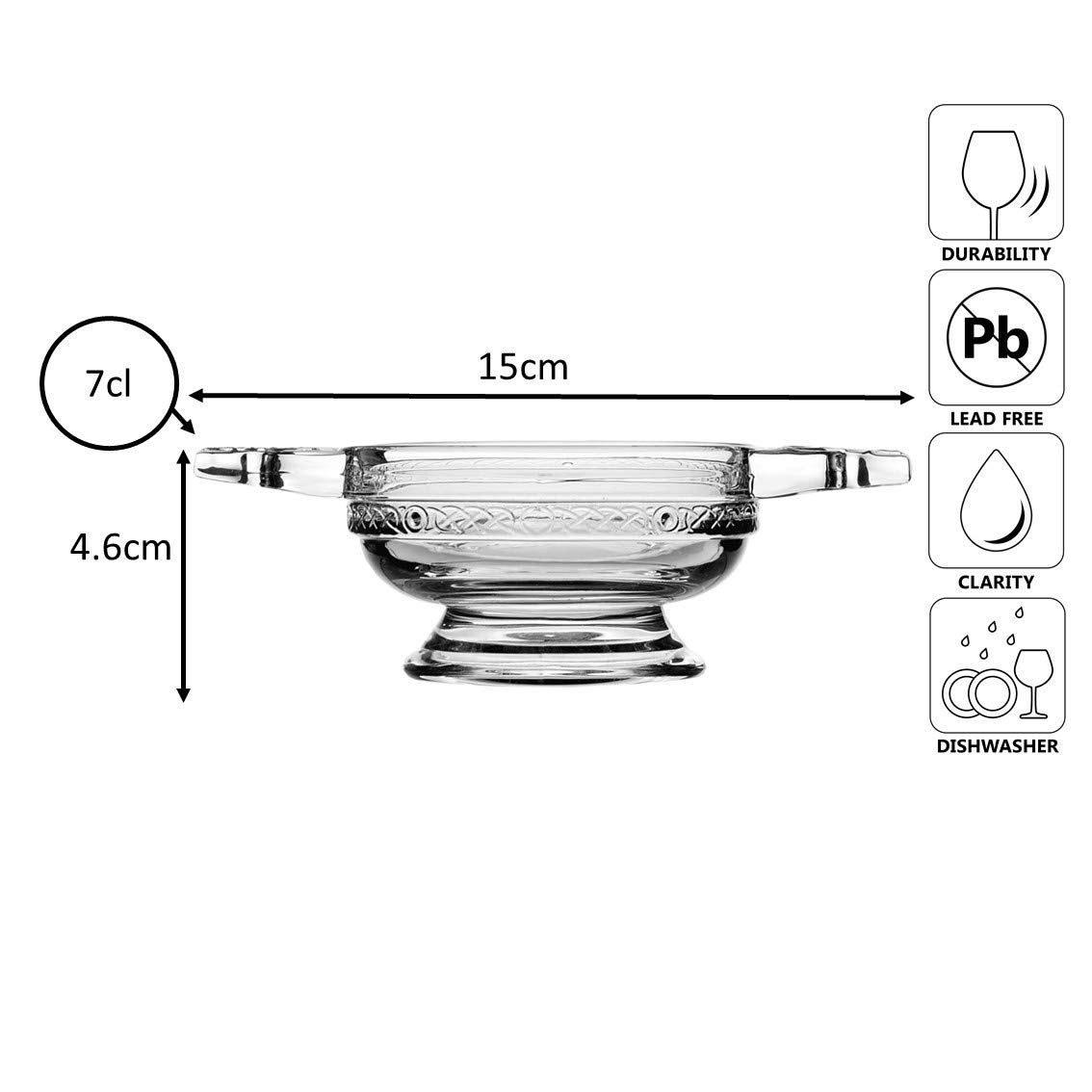 Traditional Scottish Highland Glass Quaich Bowl 9cm - Handcrafted Whiskey Drinking Cup for Ceremonies & Gifts - Perfect for Weddings, Toasts and Celtic Celebrations