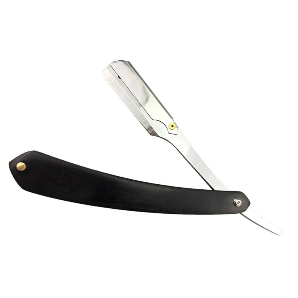 Beaupretty Black Wooden Handle Barber Straight Razor for Men - Stainless Steel Safety Razor for Beard, Sideburns & Fine Hair - Travel-Friendly Shaving Kit - Perfect for Home, Salon & Grooming Gifts