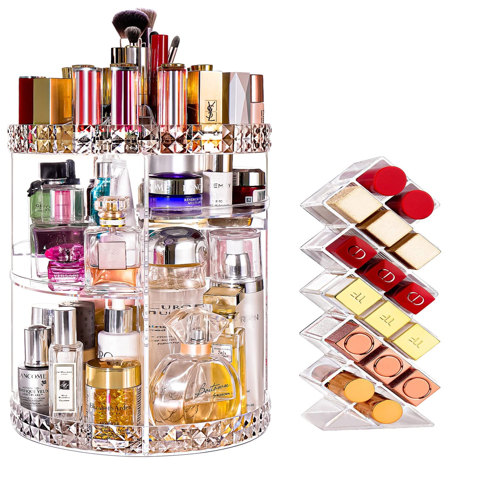 360° Rotating Makeup Organizer with 7 Adjustable Layers - Acrylic Skincare & Cosmetic Display Case with Lipstick Holder - Perfect for Vanity, Bathroom Counter & Travel Makeup Storage