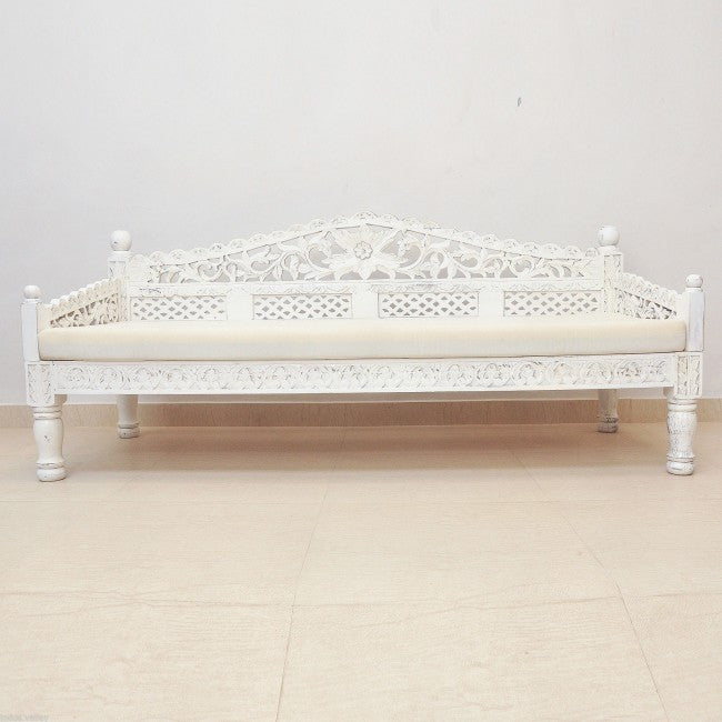 Hand Carved Balinese Daybed - Solid Teak Wood Outdoor Lounge Bed for Patio, Garden, or Poolside - Perfect for Relaxing, Sunbathing, and Boho Chic Decor