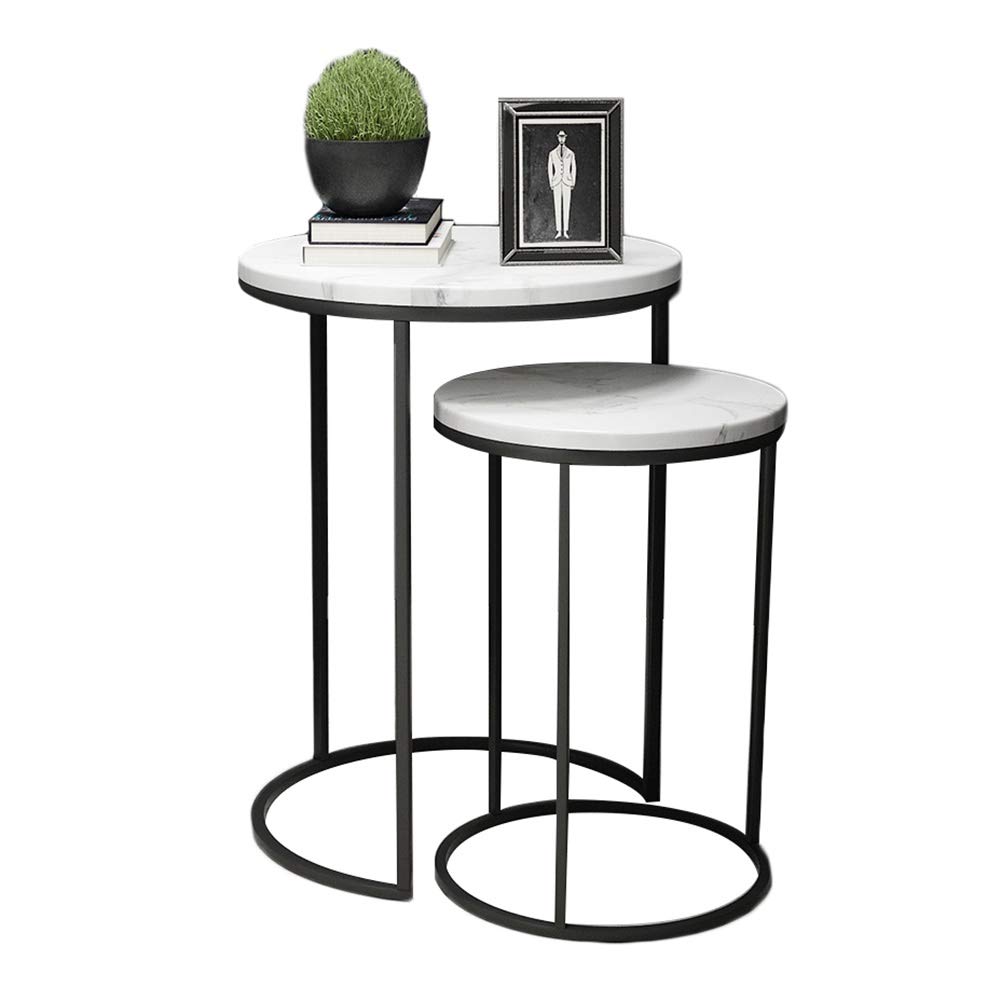 Nordic Japanese Style Nesting End Table - Round Marble Coffee Table for Living Room, Bedside, Corner | Black | Modern Home Decor for Small Spaces