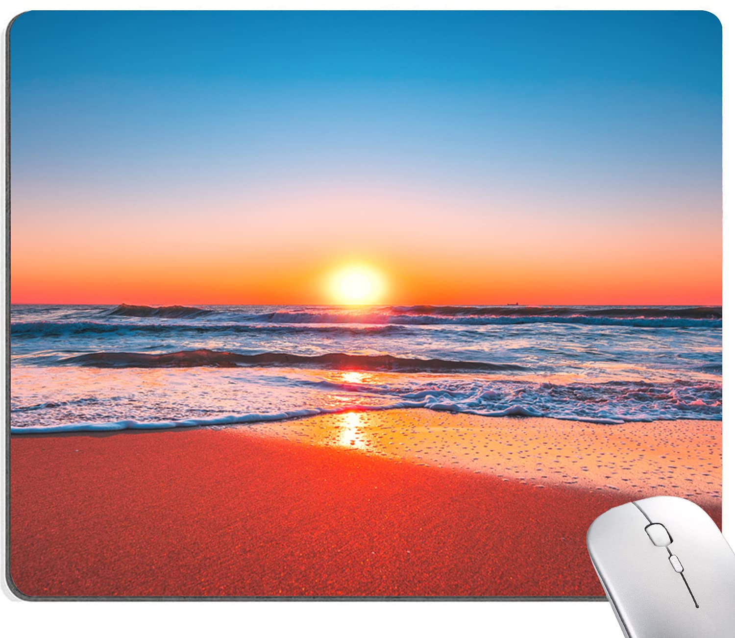 Custom Beach Design Mouse Pad - Non-Slip Rubber Base, Waterproof Square Mousepad for Office & Laptop (9.5