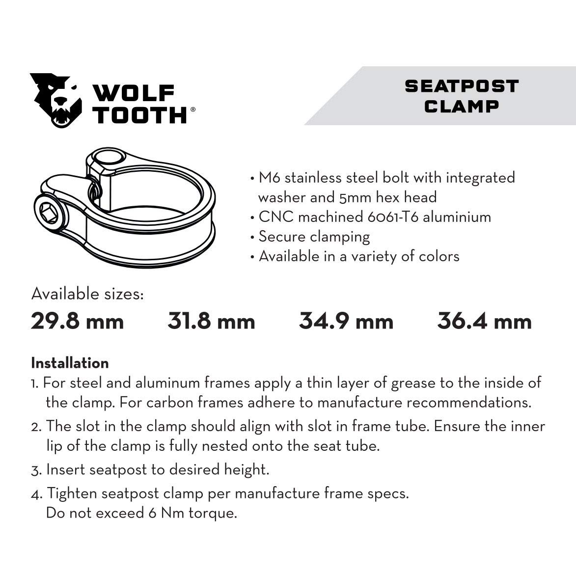 Wolf Tooth Precision-Machined Seatpost Clamp - Lightweight CNC Aluminum Bike Seat Clamp for Mountain & Road Bikes - Perfect for Cycling, Commuting and Trail Riding