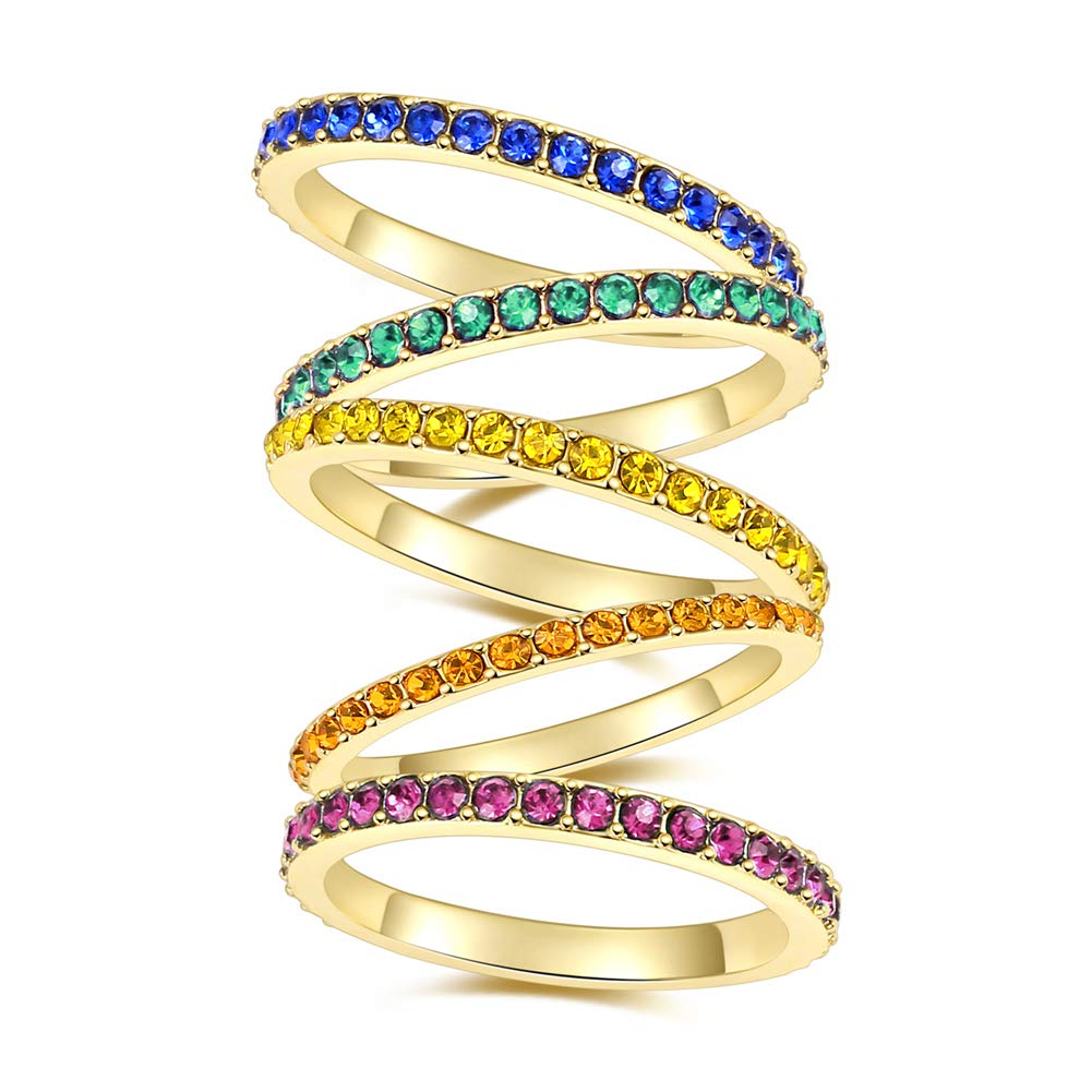 5 PCS Women's Rainbow Stackable Rings - Colorful Cubic Zirconia Finger Jewelry for Girls (Size 7) | Trendy Layered Ring Set for Everyday Wear, Gift Giving & Special Occasions