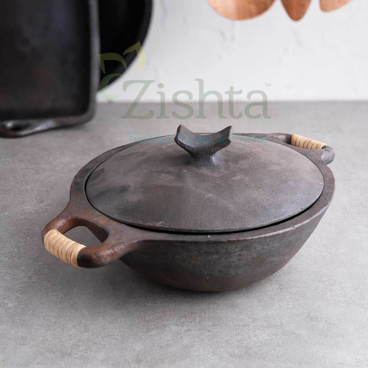 Authentic Manipur Black Pottery Kadai – Handcrafted Indian Clay Cooking Pot for Traditional Dishes | Perfect for Stews, Curries & Slow Cooking