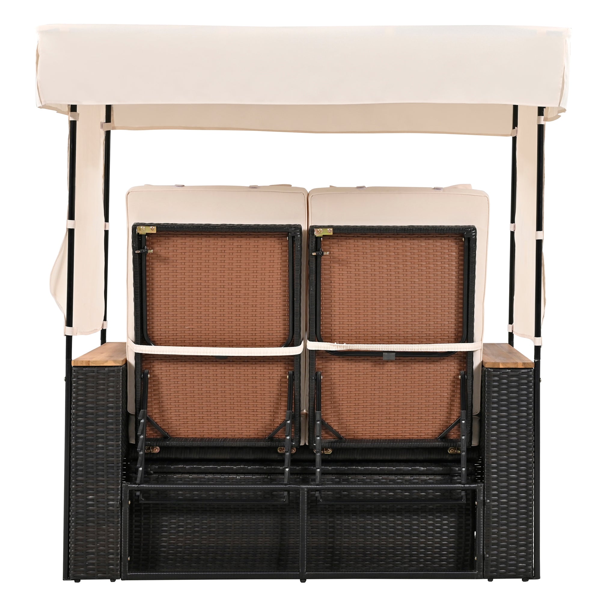 2-Piece Outdoor Rattan Daybed with 5 Adjustable Positions - Patio Loveseat Sofa Set for Poolside, Garden, or Backyard Relaxation