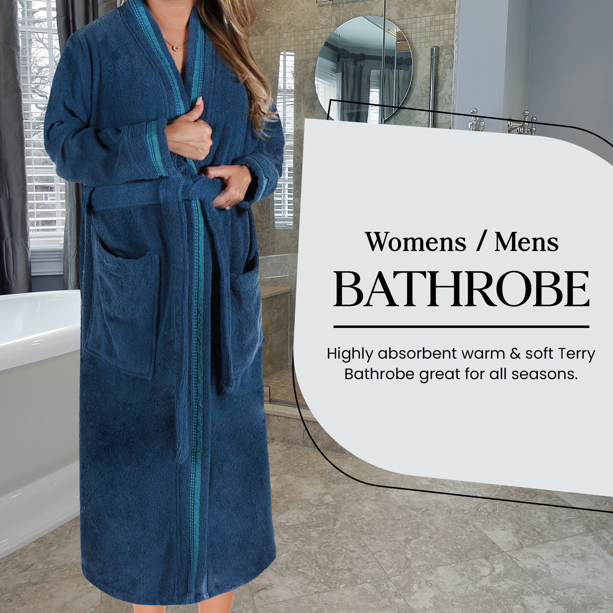 Unisex Cotton Terry Kimono Bathrobe with Embroidery - Soft & Absorbent Bath Robe for Spa, Hotel, Home Relaxation & Gift Giving