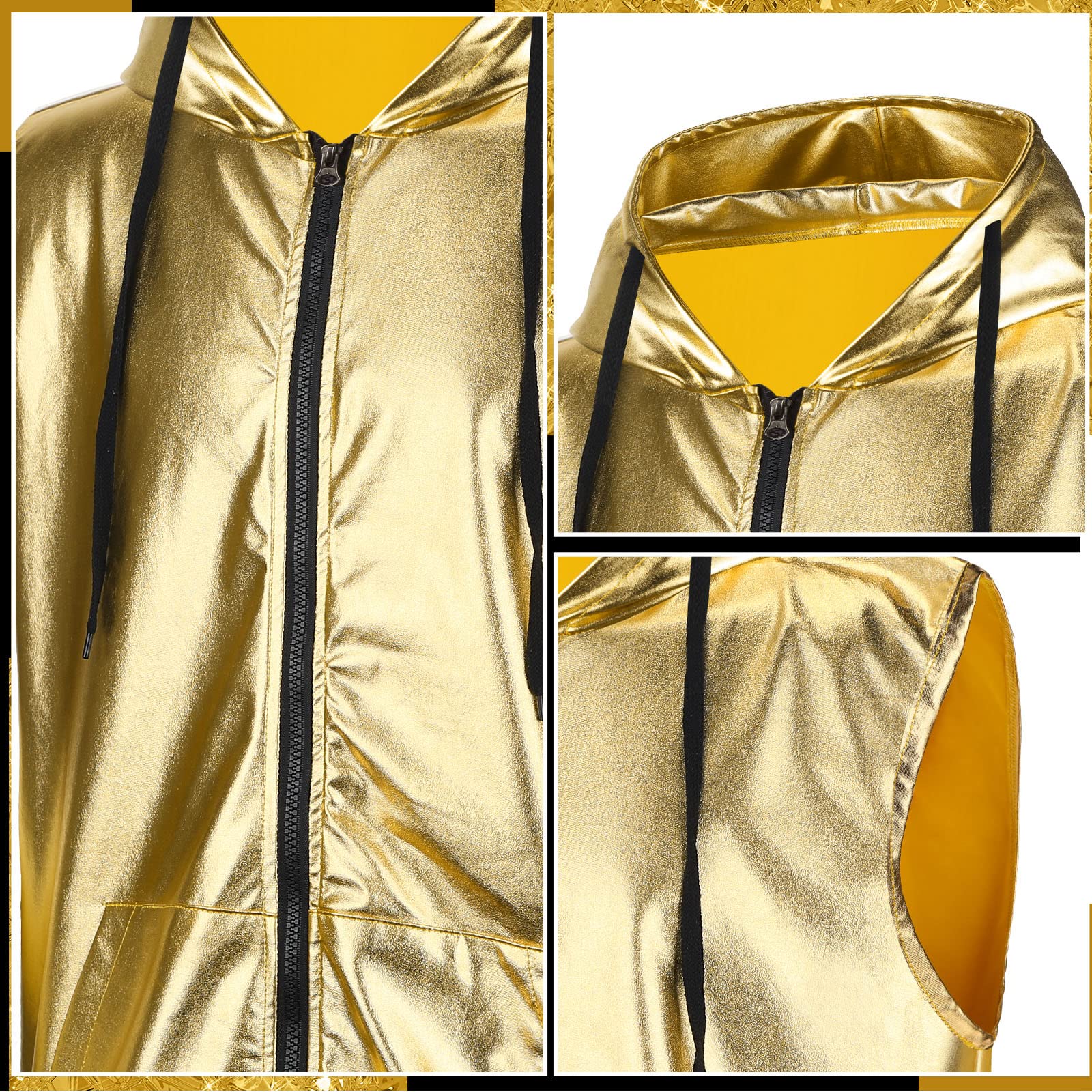 Sintege Men's Metallic Disco Shirt 70s 80s Retro Hooded Hoodie - Vintage Party Outfit for Disco Nights & Themed Events