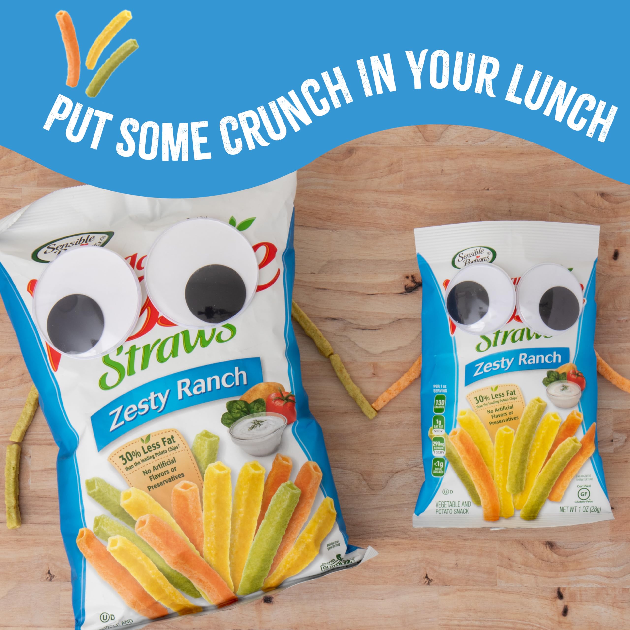 Sensible Portions Veggie Straws - Zesty Ranch Flavor, Gluten-Free, Non-GMO, Healthy Snack Chips, 2.25oz Bags (Pack of 6) | Perfect for Lunchboxes, Parties, and On-the-Go Snacking