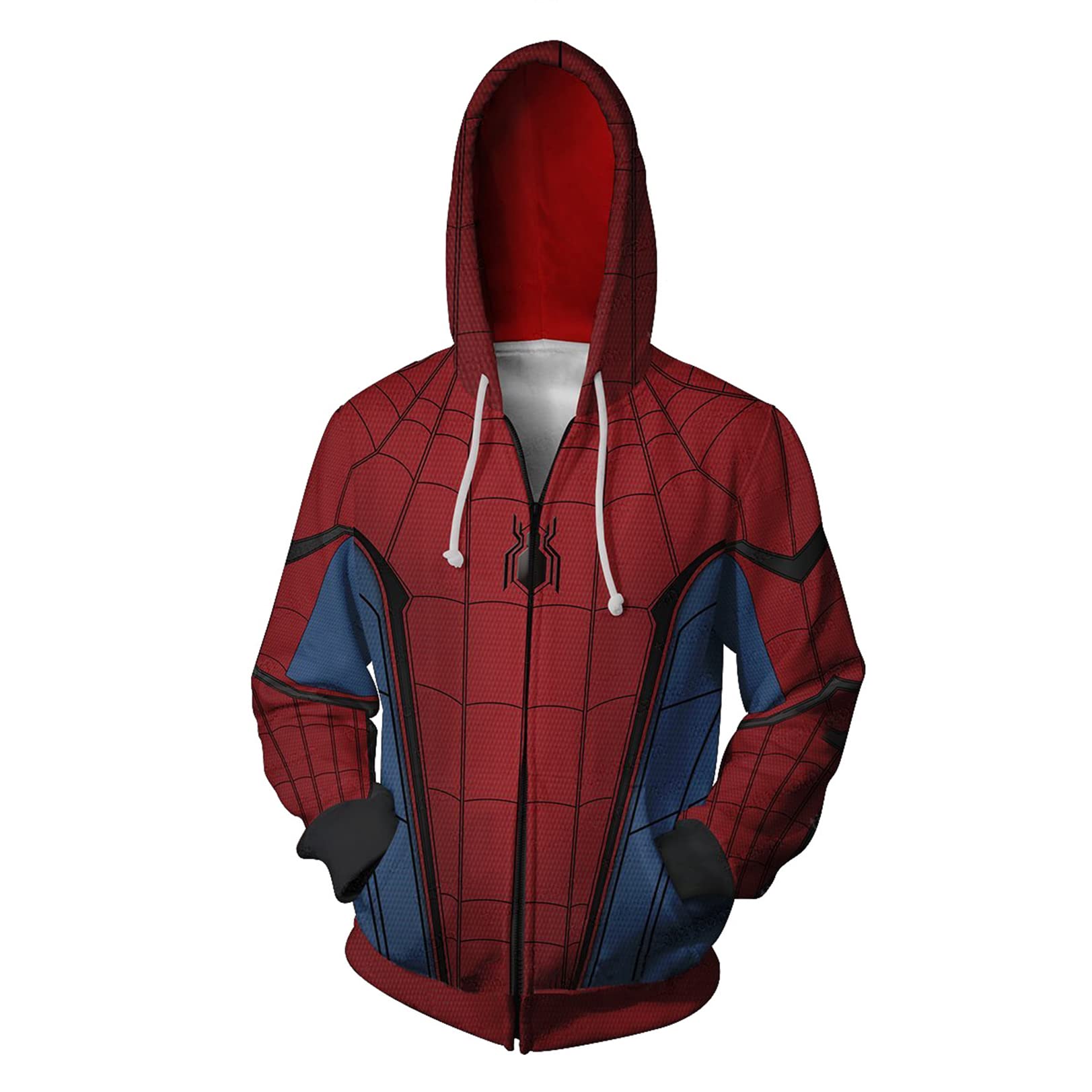 Spider-Man Men's Hooded Sweatshirt with Kangaroo Pocket - Loose Fit Zip-Up Jacket for Teens & Adults (XL) - Casual Wear, Cosplay, Halloween Costume, Superhero Fan Apparel