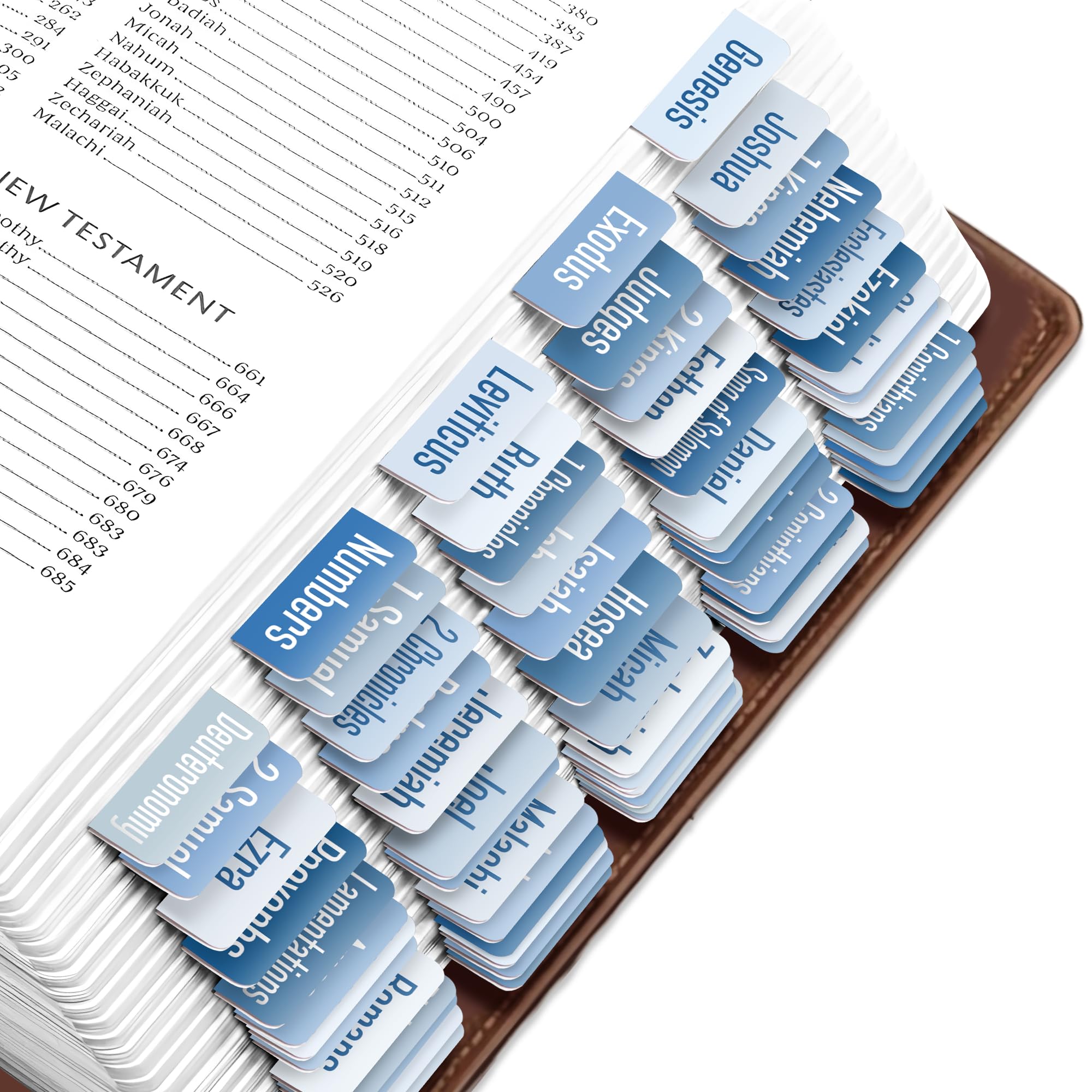 EssexWares - Blue Solid Color Bible Tabs for Old and New Testament | 80 Large Print Water-Resistant Index Tabs | Durable Bible Study Accessories for Men & Women (1.7