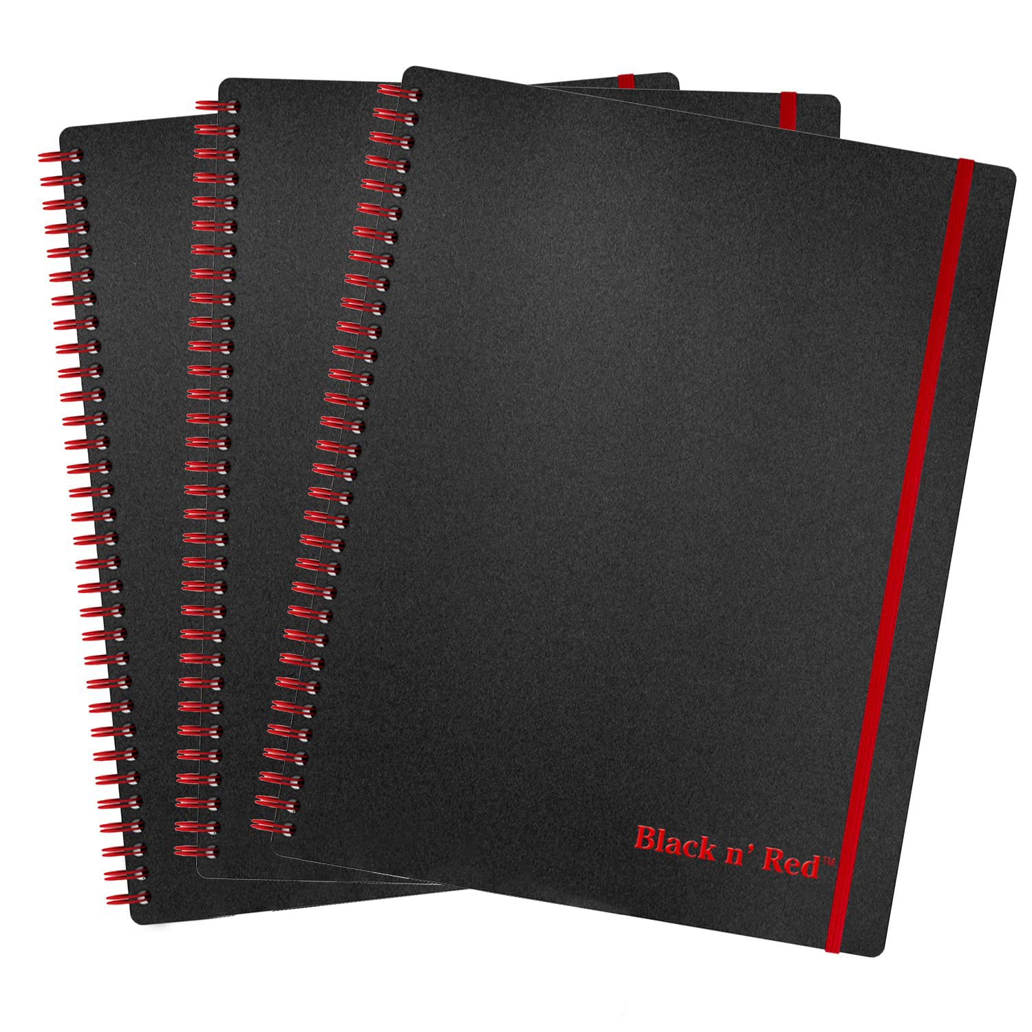 Premium Black n' Red Business Notebooks, 3-Pack Soft Cover Twin Wire Bound, 70 Sheets Per Notebook, 11