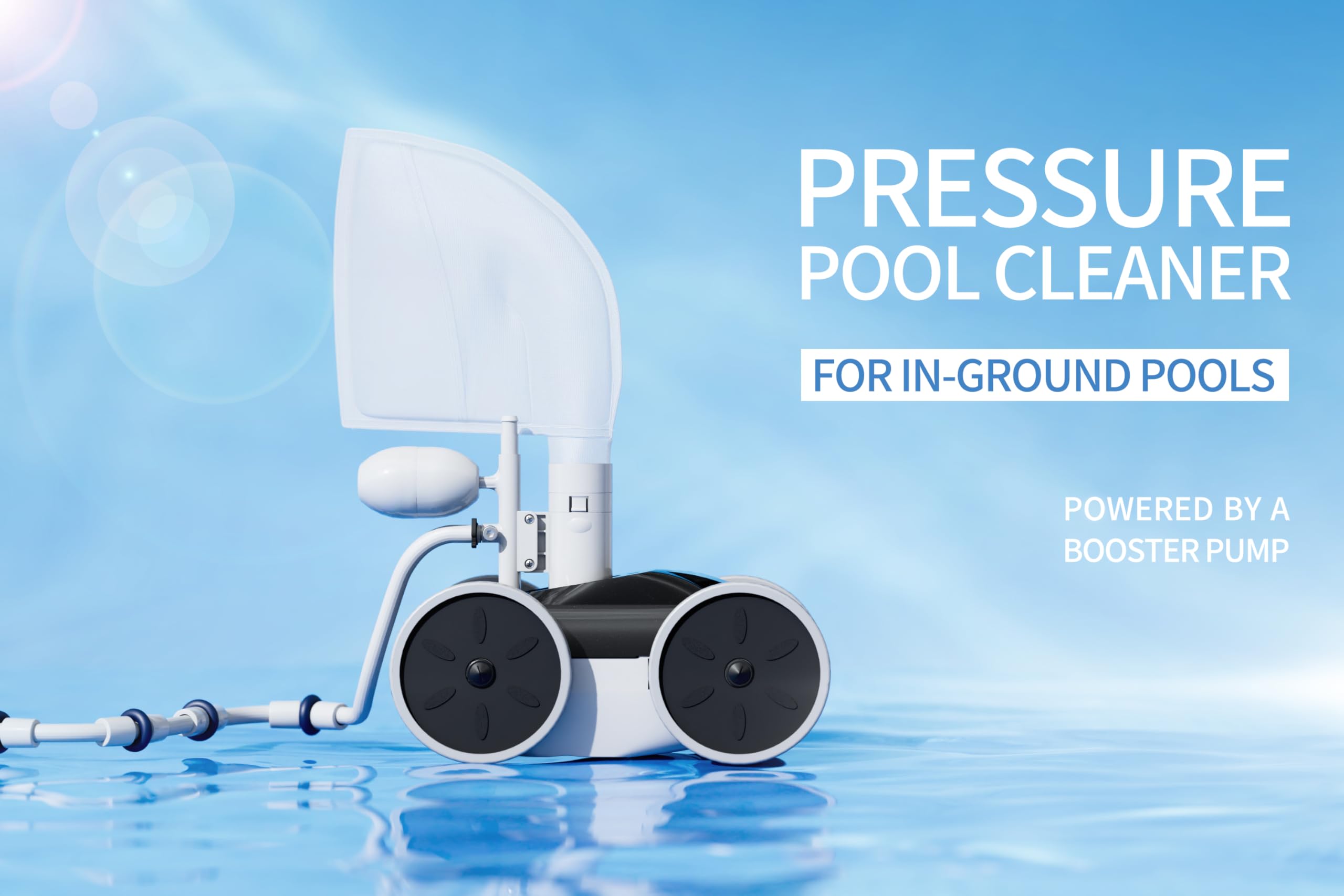 **Pool Pressure Side Sweeper - 4-Wheel Professional Swimming Pool Cleaner for Efficient Debris Removal | Ideal for In-Ground & Above Ground Pools**